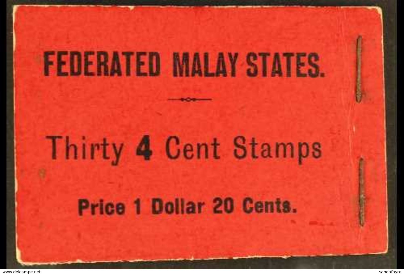 \Y FEDERATED MALAY STATES\Y 1927-30 $1.20 BOOKLET Black On Red Cover, SG SB13, One Pane With A Stamp Replaced (sympathet - Sonstige & Ohne Zuordnung