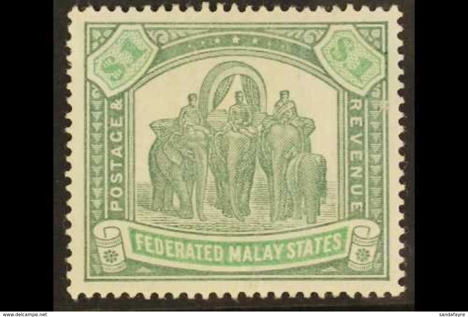 \Y FEDERATED STATES\Y $1 Green And Pale Green, Wmk CC, "Elephants", SG 23, Very Fine Mint. For More Images, Please Visit - Sonstige & Ohne Zuordnung