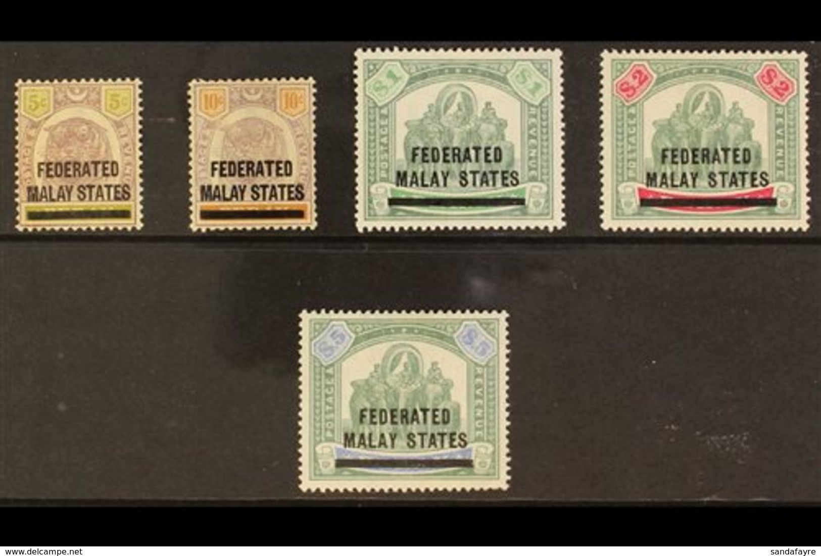 \Y FEDERATED STATES\Y 1900 5c To $5 Overprints On Stamps Of  Perak Complete, SG 9/13, Very Fine And Fresh Mint (5 Stamps - Other & Unclassified