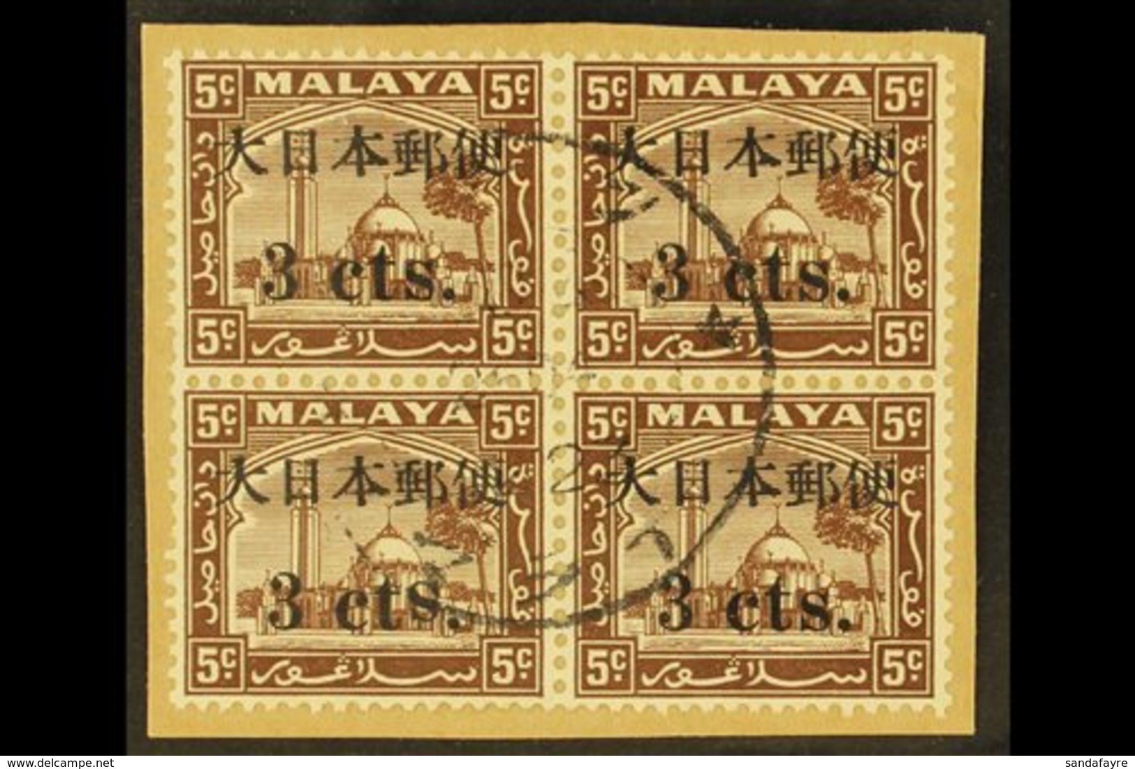 \Y GENERAL ISSUES\Y 3c On 5c Brown Of Selangor Ovptd With Kanji Characters, Block Of 4, One Showing The Variety "S In Ce - Other & Unclassified