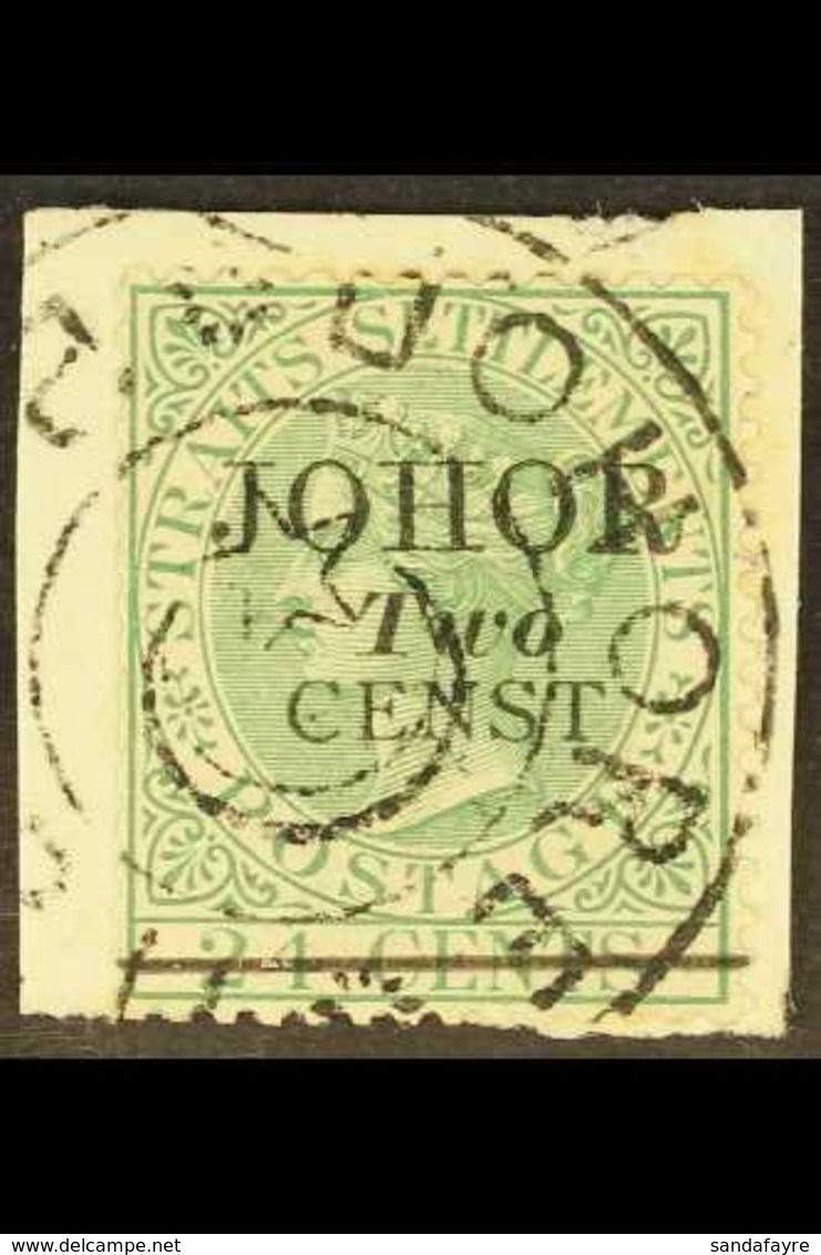 \Y JOHORE\Y 1891 2c On 24c Green Surcharge With "CENST" Variety (position R. 5/4), SG 17a, Fine Used On Piece Tied By St - Autres & Non Classés