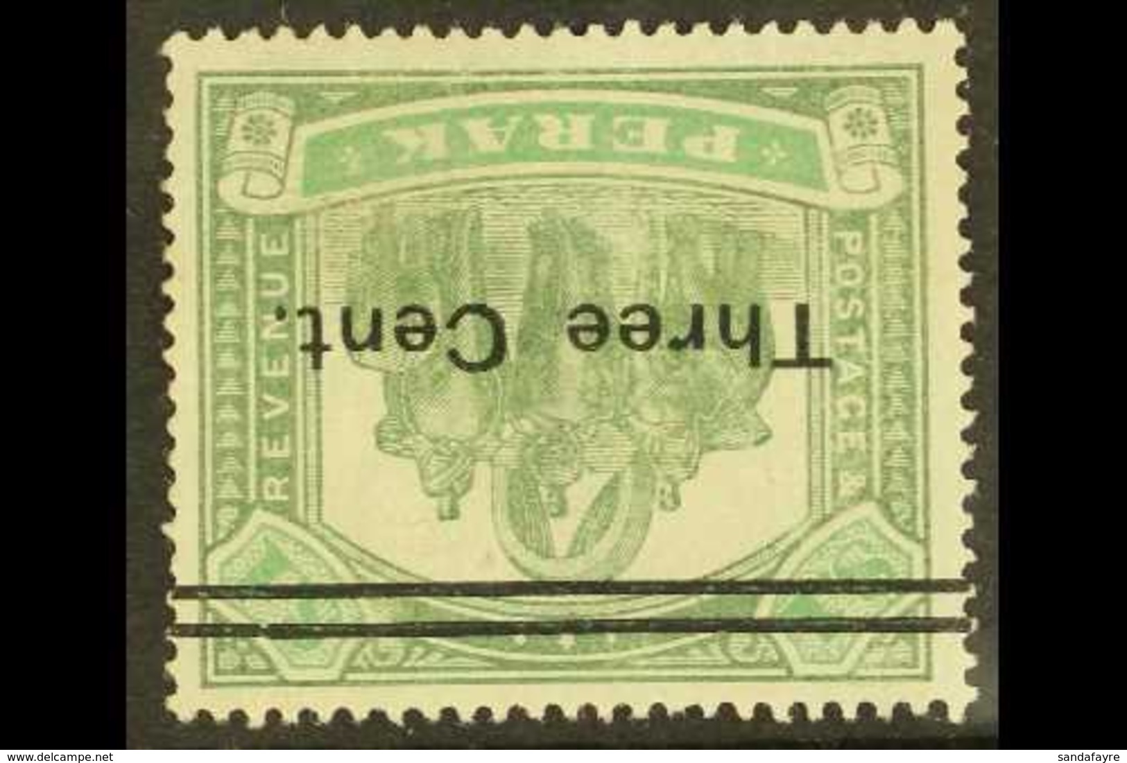 \Y PERAK\Y 1900 3c On $1 Green & Pale Green Surcharge WATERMARK INVERTED Variety, SG 86w, Mint With Traces Of Gum, Thin, - Other & Unclassified