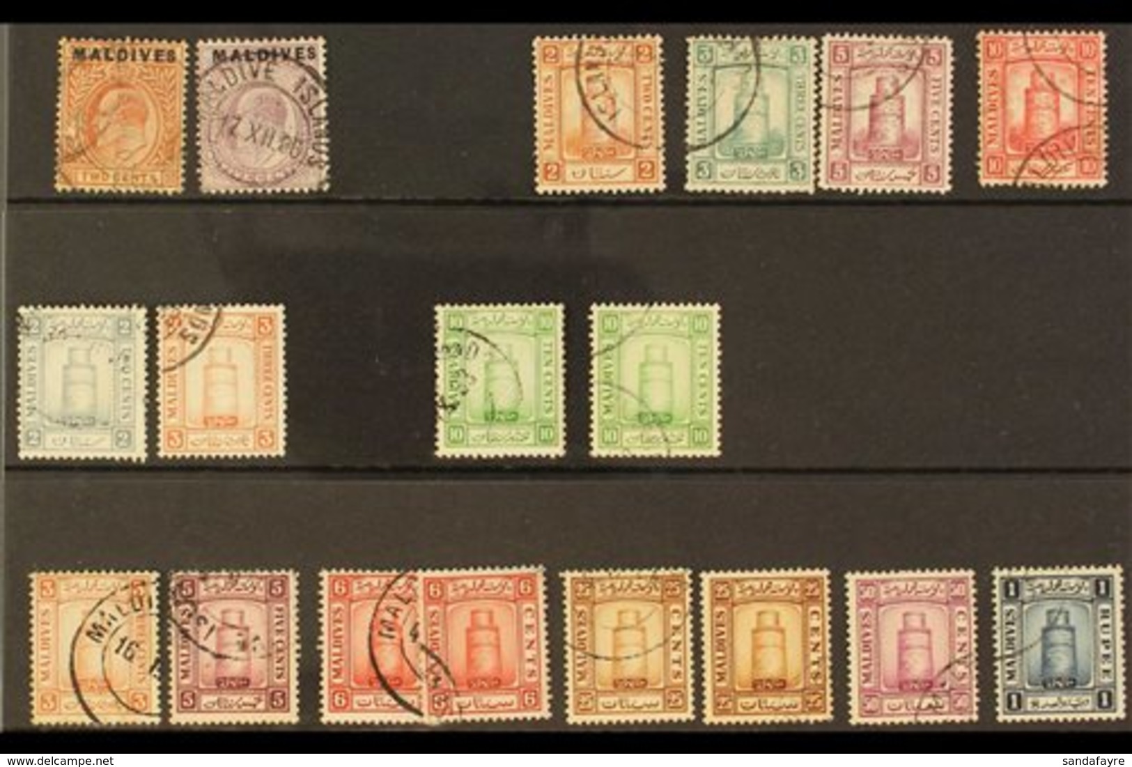 \Y 1906-33\Y USED GROUP Incl. 1906 2c & 5c, 1909 Set, 1933 Wmk Upright 2c, 3c & 10c, Wmk Sideways 3c To 6c, 25c To 1r, O - Maldives (...-1965)