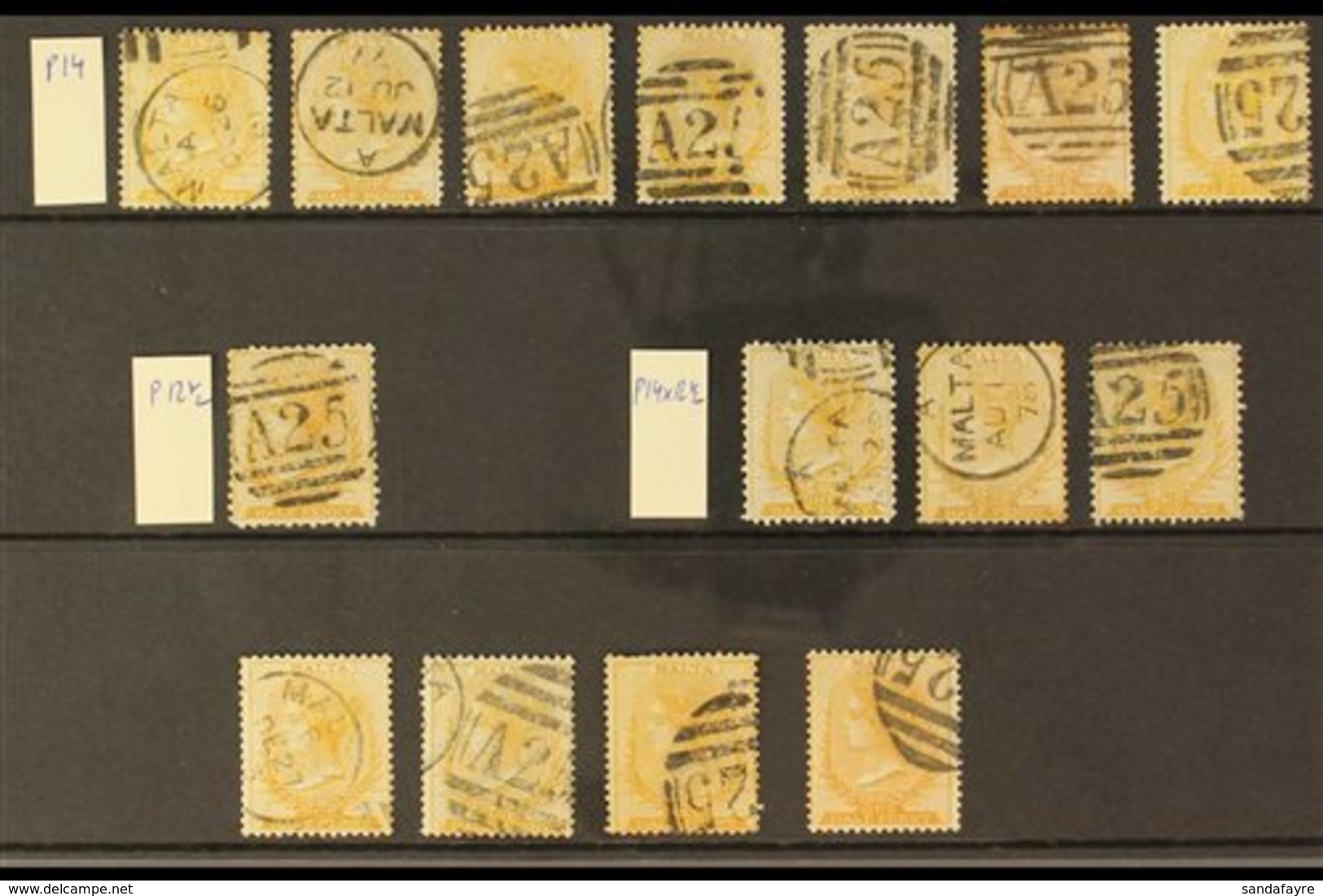 \Y 1863-1884 USED SELECTION\Y With Many Shades & Perforation Types On A Stock Card, Includes 1863-81 Perf 14 ½d (x7), Pe - Malte (...-1964)