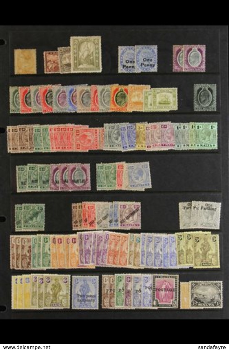 \Y 1863-1970's MINT & USED RANGES\Y On Leaves & Stock Pages, Includes Great Britain 3d With "A25" Pmk, 1863-81 ½d (x3, O - Malta (...-1964)