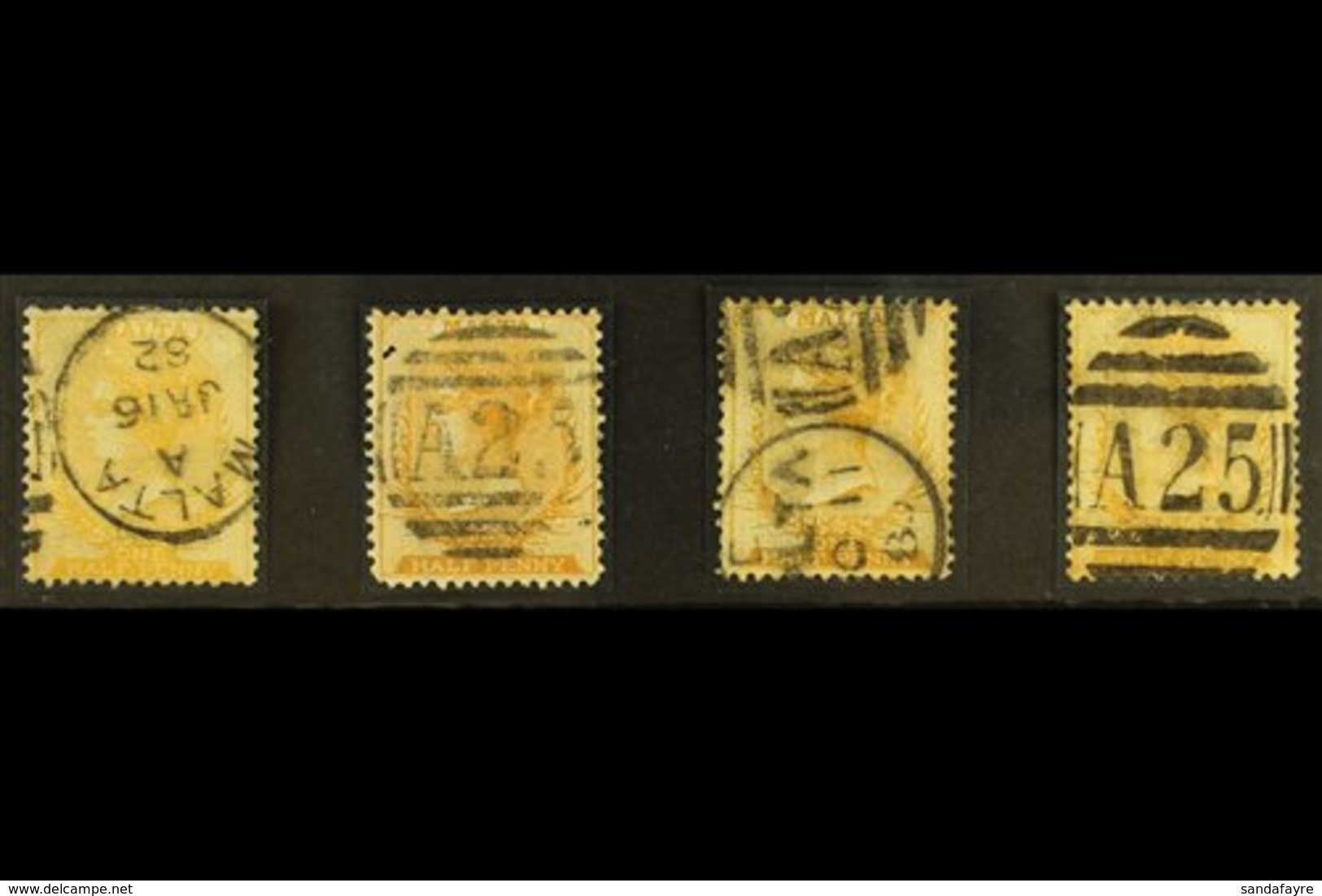 \Y 1863-81\Y ½d Buff, Perf 14, Used Range With Shades, SG 4 Etc. (4 Stamps)  For More Images, Please Visit Http://www.sa - Malte (...-1964)