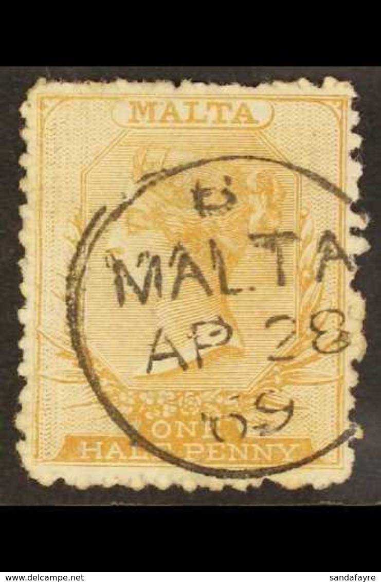 \Y 1863-81\Y ½d Buff-brown Rough Perf 12½, SG 14, Used With Superb Upright Fully Dated "MALTA / AP 28 69" Cds Cancel. Fo - Malta (...-1964)