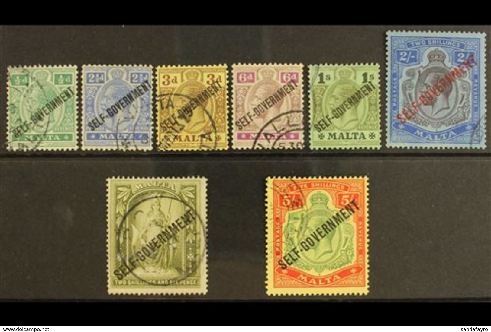 \Y 1922\Y "SELF-GOVERNMENT" Overprints On King George V Issues (watermark Multi Crown CA) Complete Set, SG 106/113, Very - Malta (...-1964)