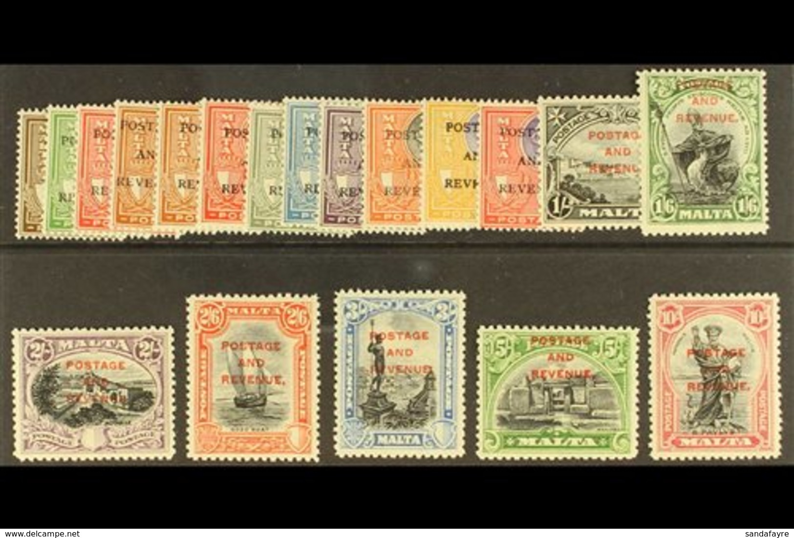\Y 1928\Y "Postage And Revenue" Overprints Complete Definitive Set, SG 174/192, Very Fine Mint, Only Very Lightly Hinged - Malta (...-1964)
