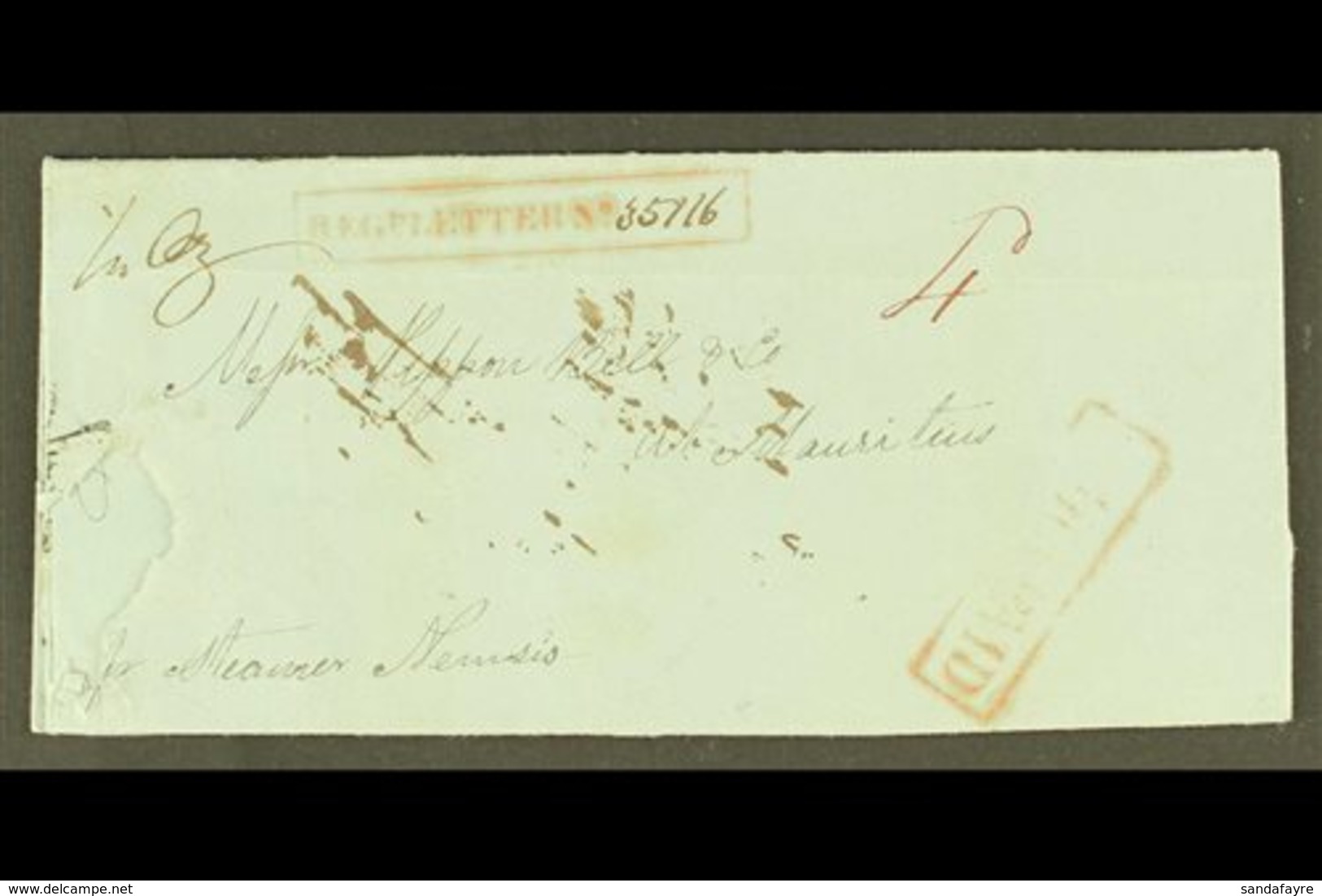 \Y 1858 ENTIRE LETTER FROM CALCUTTA\Y 1858 (7 AUG) Incoming Stampless Entire Letter Endorsed "Per Steamer Nemesis", With - Mauritius (...-1967)