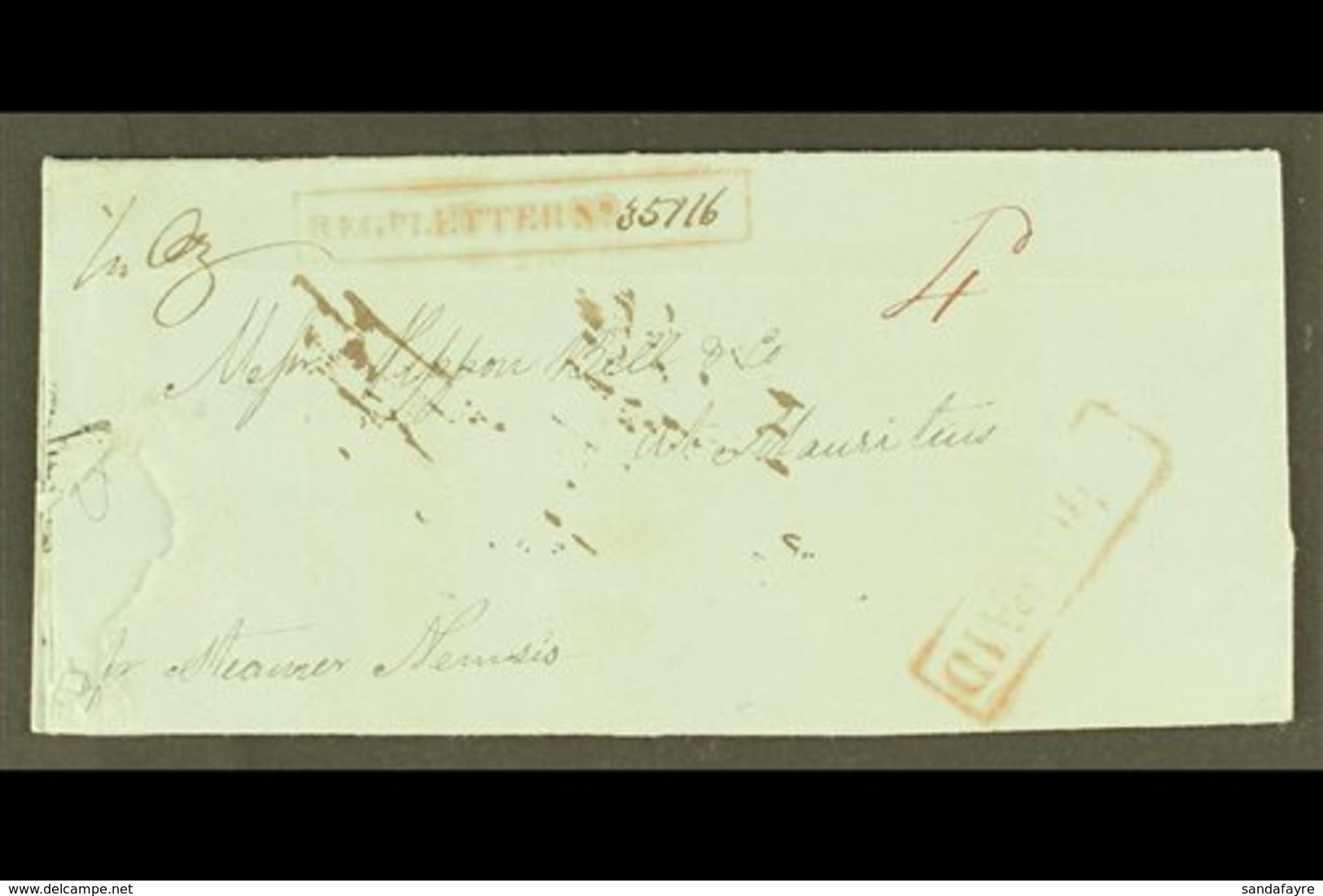 \Y 1858 ENTIRE LETTER FROM CALCUTTA\Y 1858 (7 AUG) Incoming Stampless Entire Letter Endorsed "Per Steamer Nemesis", With - Maurice (...-1967)