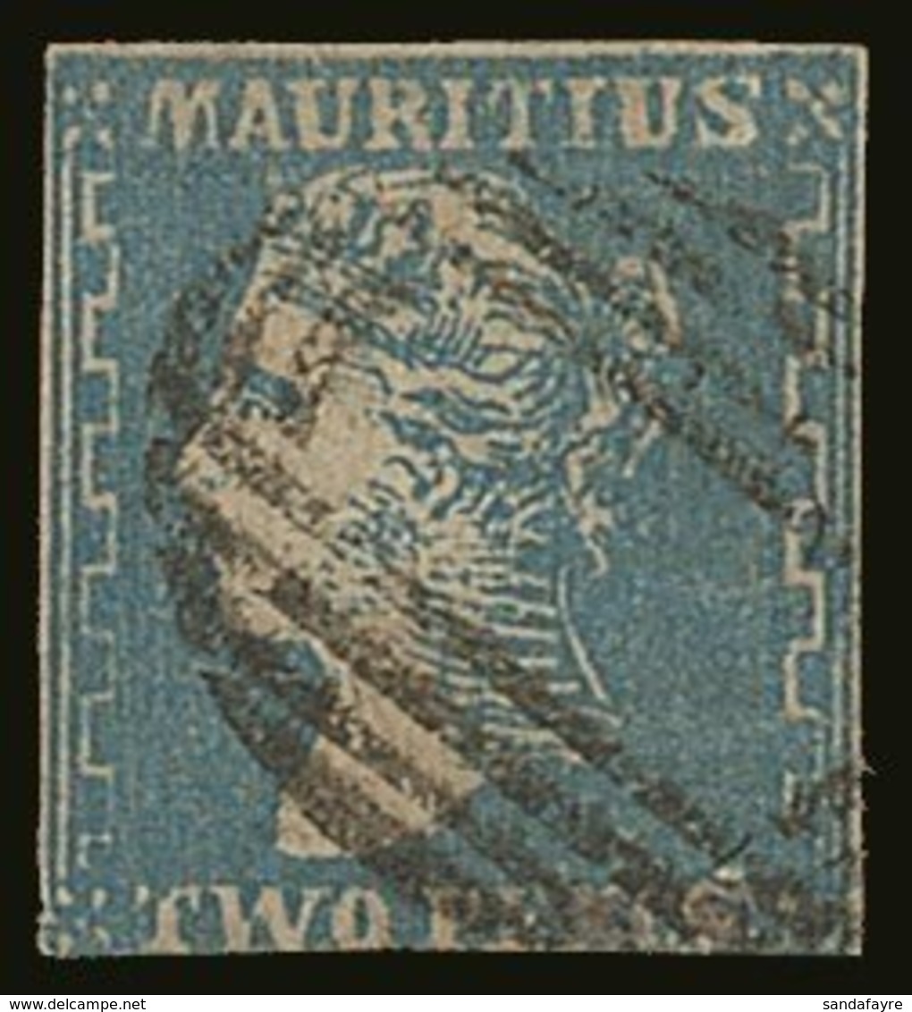 \Y 1859\Y 2d Pale Blue Dardenne With HEAVY RETOUCH TO NECK, SG 44a, Used With Neat Barred Cancel & 3 Very Small Margins. - Mauritius (...-1967)