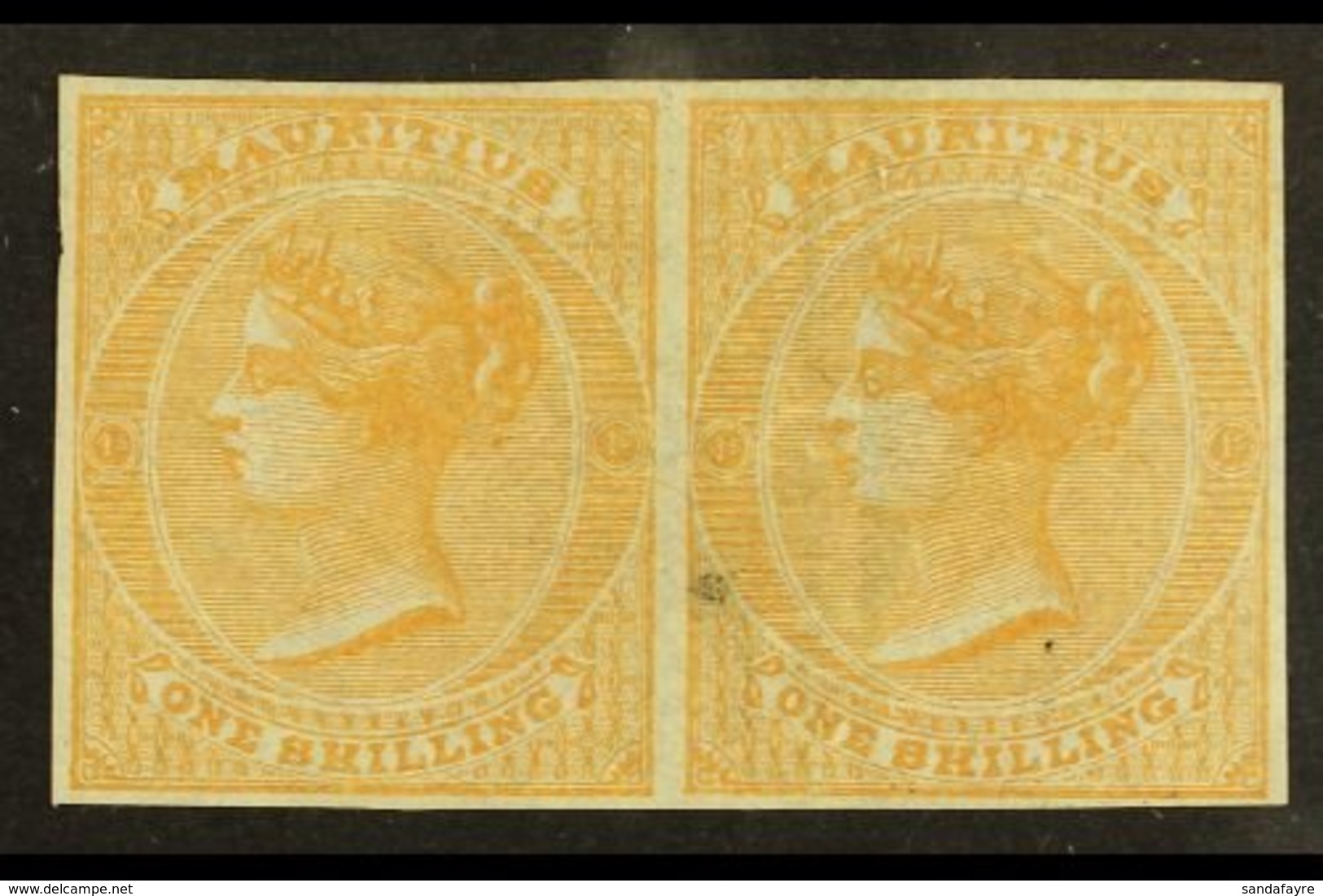 \Y 1862\Y 1s Buff No Watermark, SG 52, IMPERF PROOF PAIR On Ungummed Paper, Small Blemish On One Stamp. For More Images, - Mauritius (...-1967)