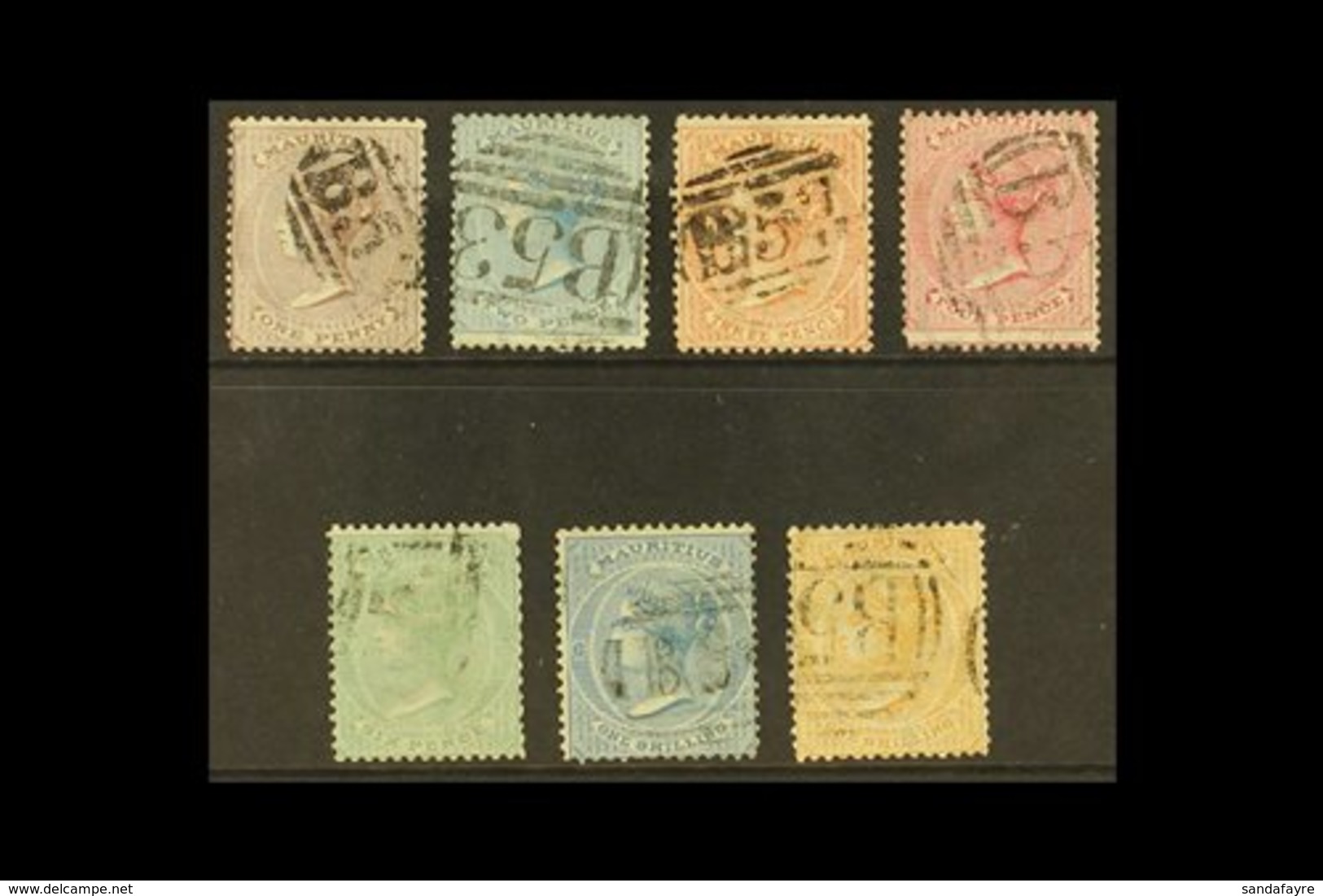 \Y 1863-72\Y GROUP Of Values To 1s Orange, Wmk Crown CC, SG 56, 59, 61a, 62, 65, 69, 70, Good To Fine Used (7 Stamps). F - Mauritius (...-1967)