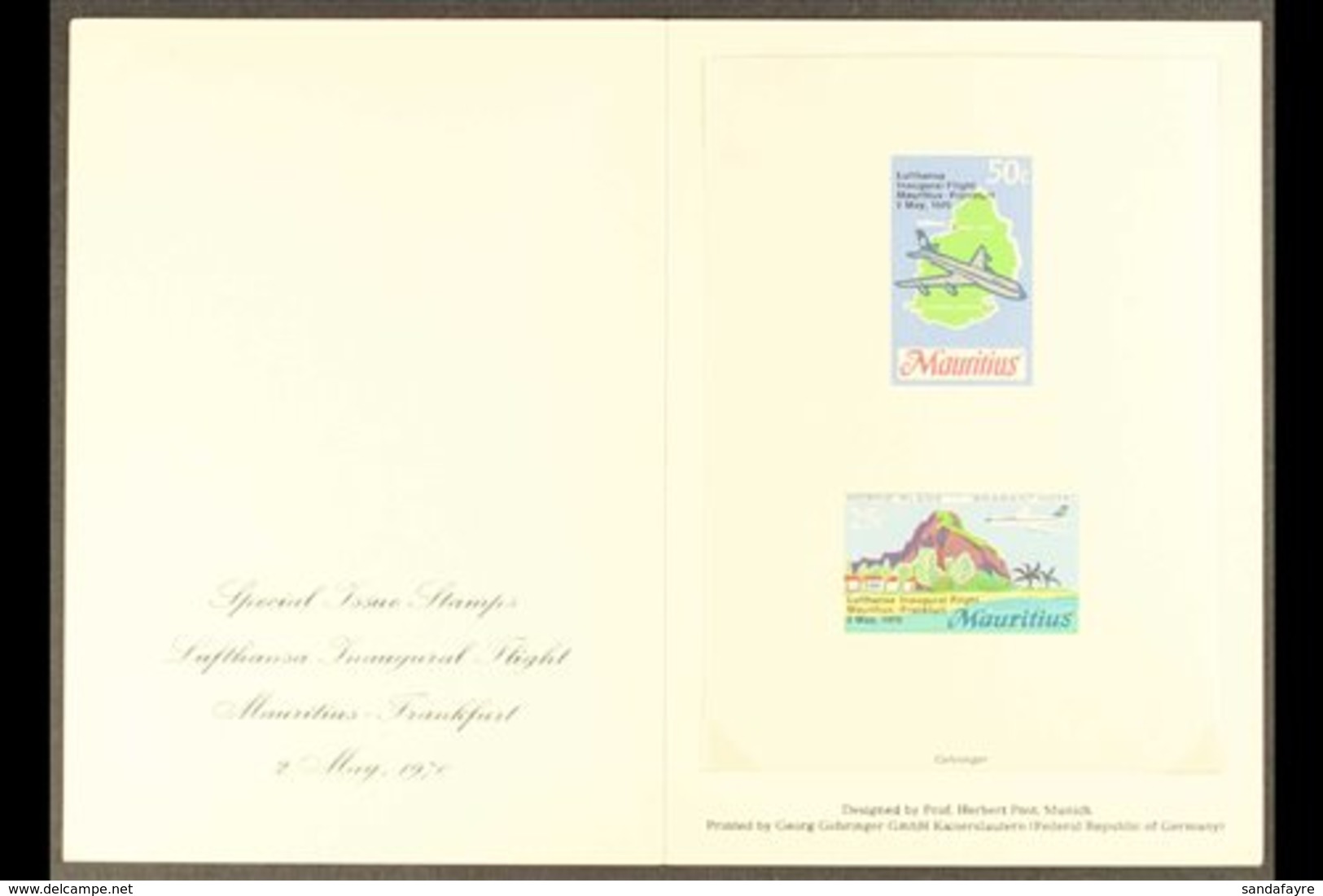 \Y 1970\Y Inauguration Of Lufthansa Flight COMPOSITE IMPERF DIE PROOF (SG 415/16) Printed On Gummed Paper, Never Hinged  - Mauritius (...-1967)