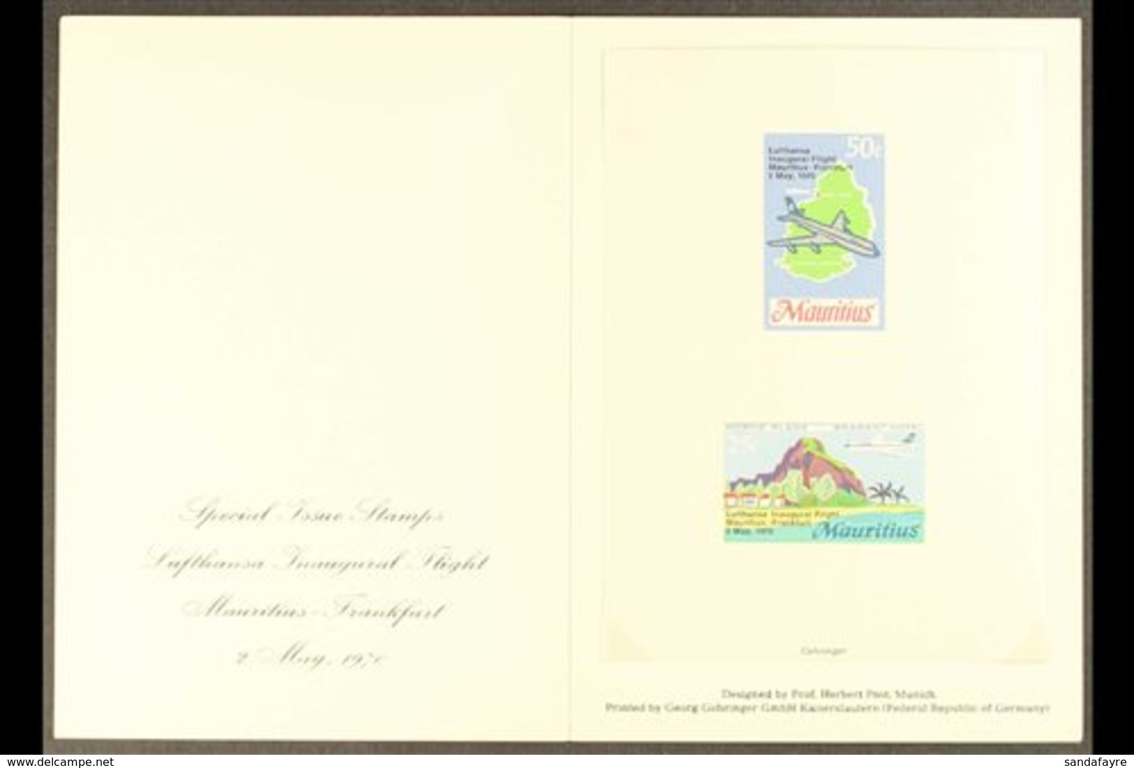 \Y 1970\Y Inauguration Of Lufthansa Flight COMPOSITE IMPERF DIE PROOF (SG 415/16) Printed On Gummed Paper, Never Hinged  - Maurice (...-1967)