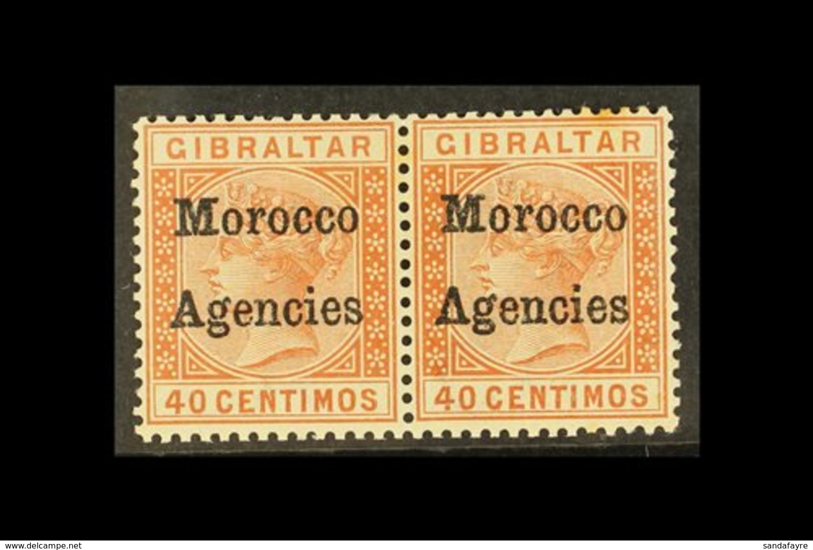 \Y GIBRALTAR ISSUES OVERPRINTED\Y 1898 40c Orange Brown Variety "inverted V For A", In Mint Pair With Normal, SG 5 + 5a, - Altri & Non Classificati