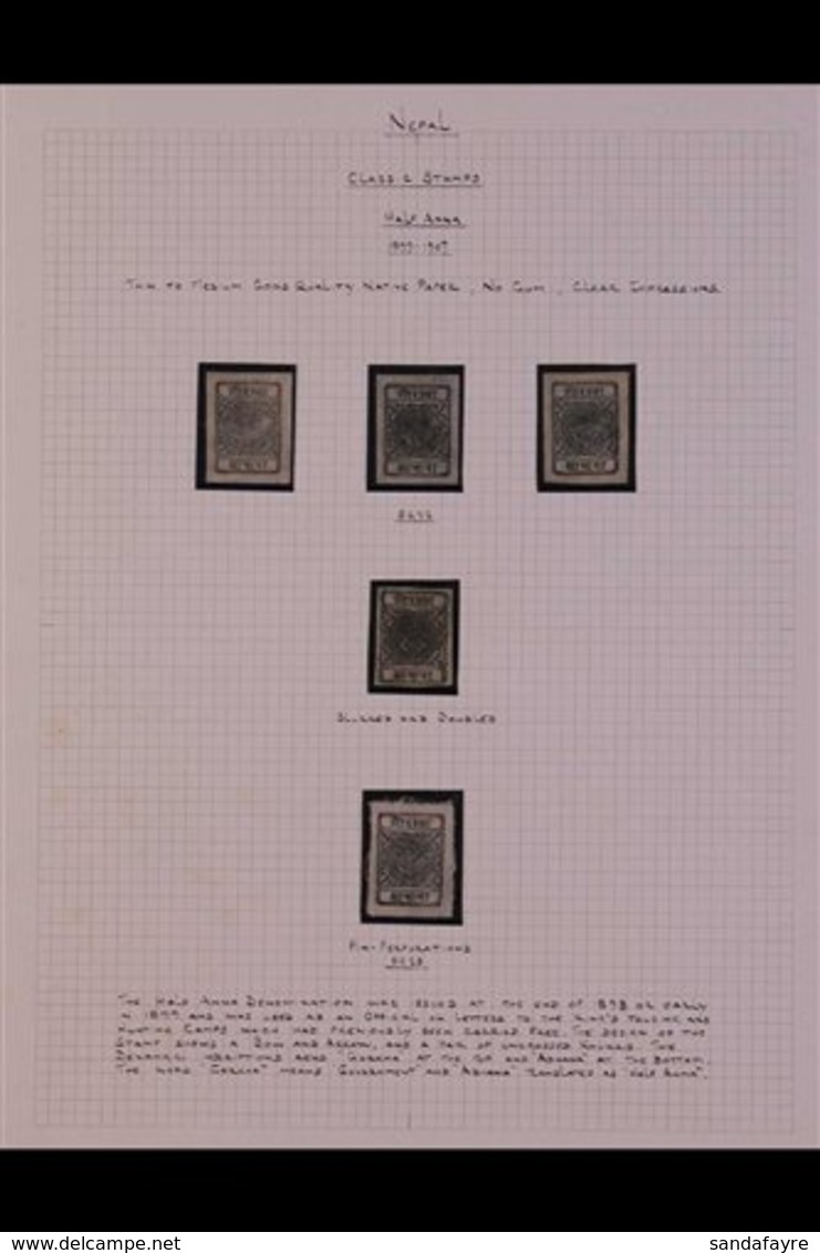 \Y 1899-1930 "HALF ANNA BLACK" STUDY\Y Includes 1899-1900 ½a Black Imperf (SG 22) Four Unused Examples With One Showing  - Nepal