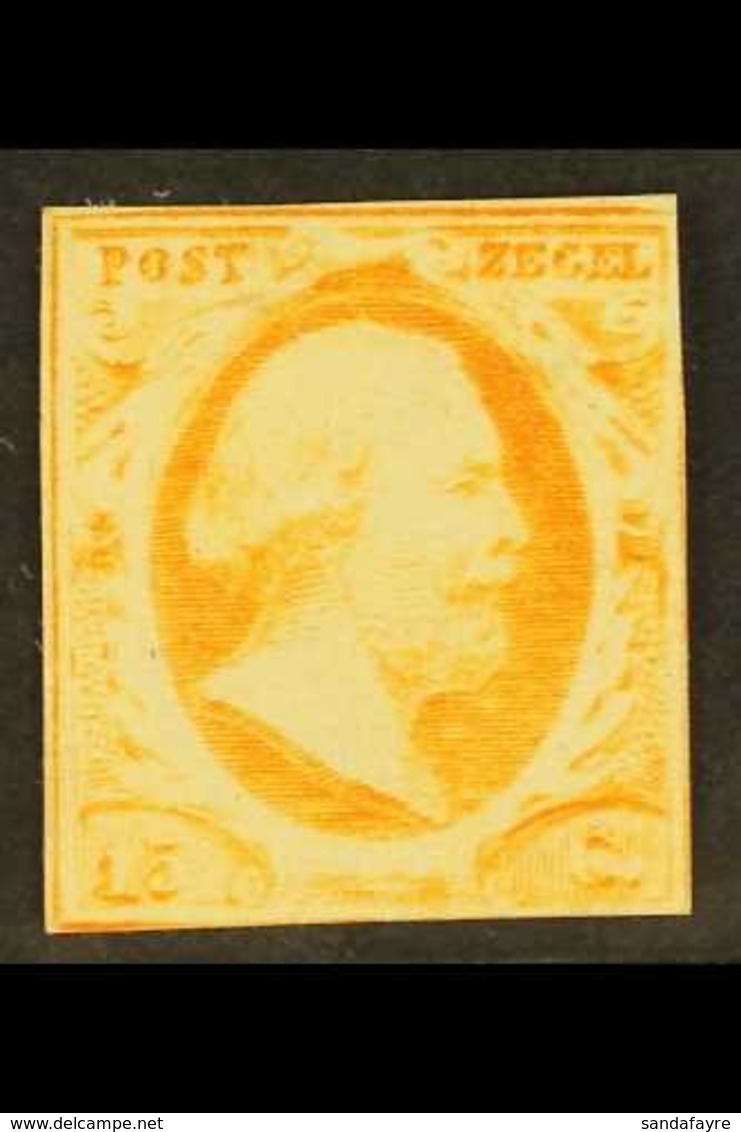 \Y 1852\Y 15c Deep Yellow-orange (NVPH 3, SG 3, Michel 3a), Unused No Gum, Two Close Margins, Cut Just Into The Outer Fr - Other & Unclassified