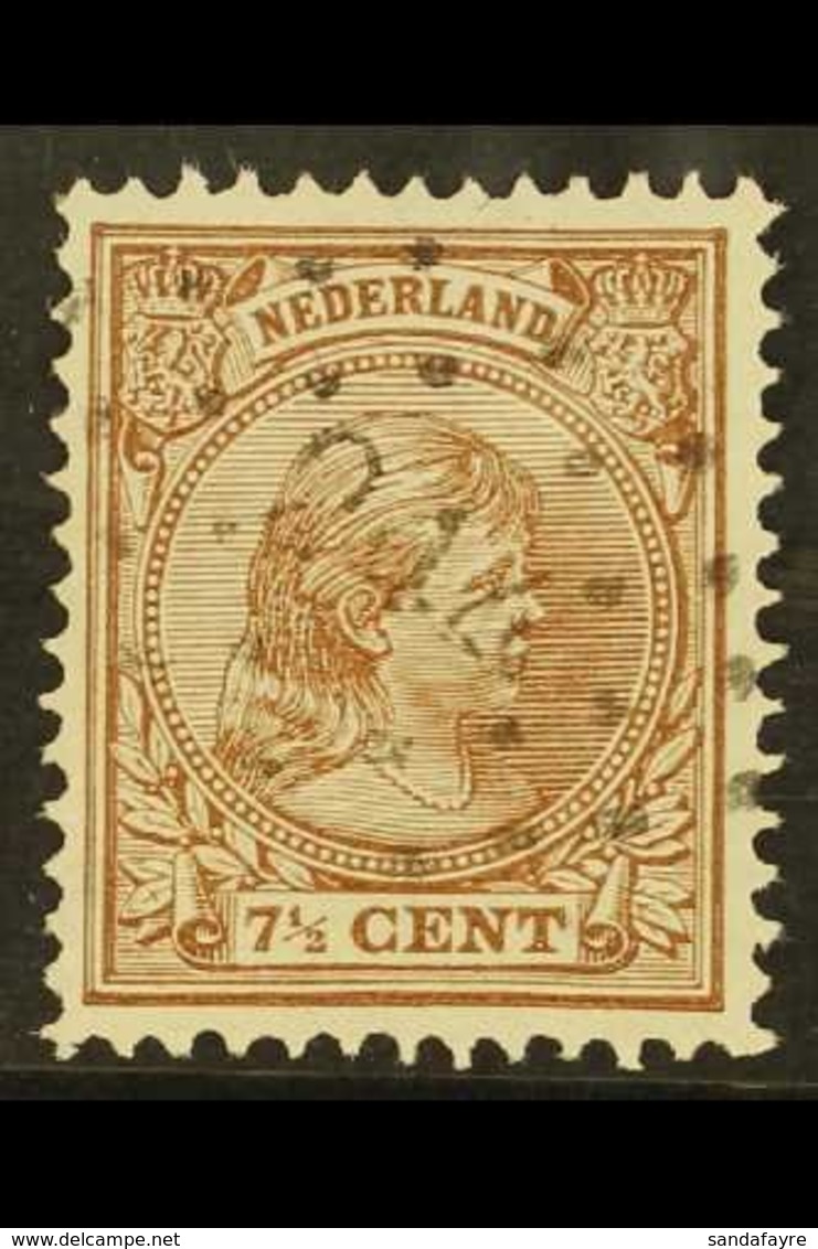 \Y 1891-94\Y 7½c Brown Queen (SG 149a, NVPH 36), Used With Scarce "244" (UITHUIZEN) Numeral Cancel, Some Wrinkles, Fresh - Other & Unclassified