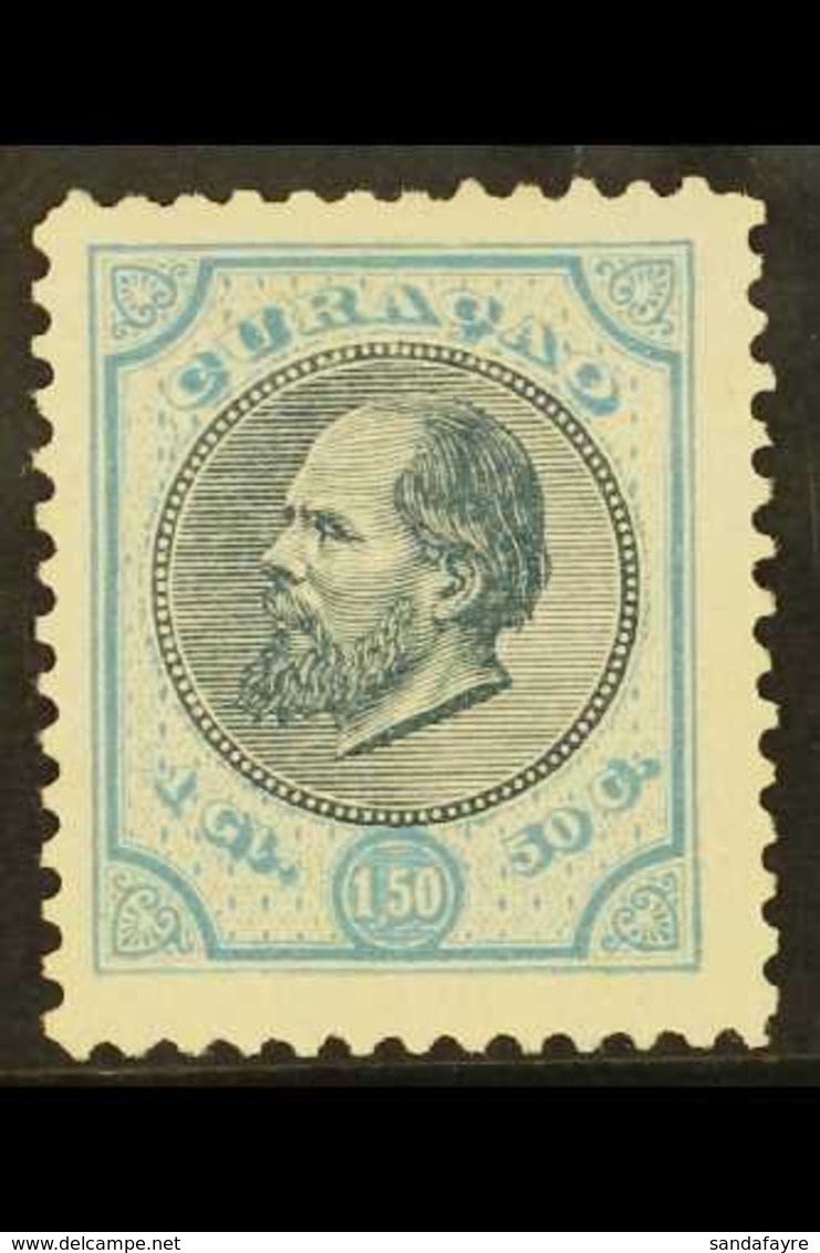 \Y CURACAO\Y 1873-92 1.50g Indigo & Pale Blue King (SG 29, NVPH 11F), Fine Unused No Gum As Issued, Very Fresh. For More - Autres & Non Classés