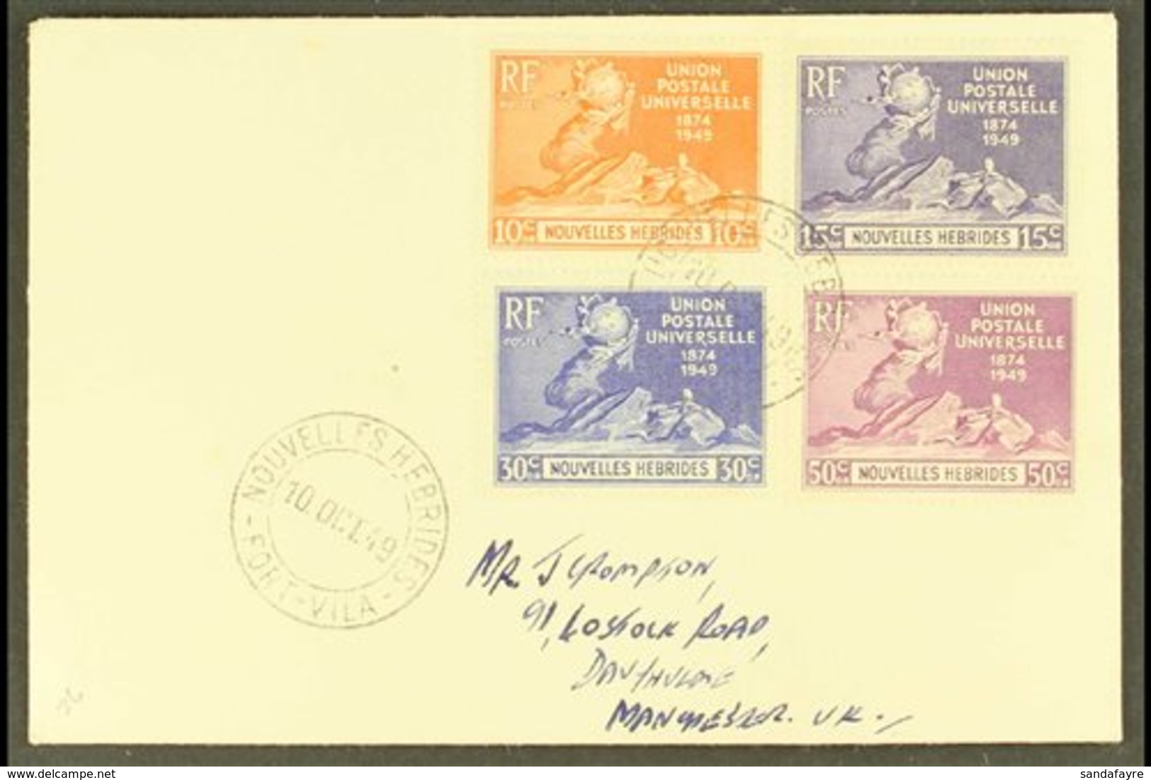 \Y FRENCH 1949\Y UPU Set, SG F77/80, On Neat Plain First Day Cover, From Port Vila. For More Images, Please Visit Http:/ - Autres & Non Classés