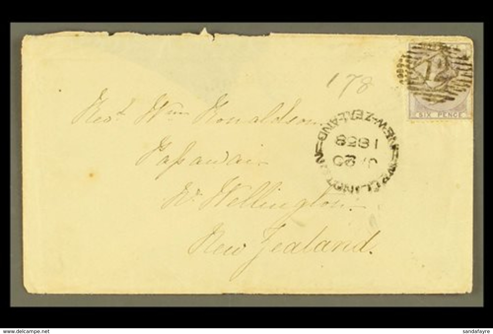 \Y 1857 INWARD MAIL\Y 1857 (10 Nov) Env With Part Flap Removed, From London To Papawai Bearing GB 6d Lilac (SG 68), Tied - Altri & Non Classificati