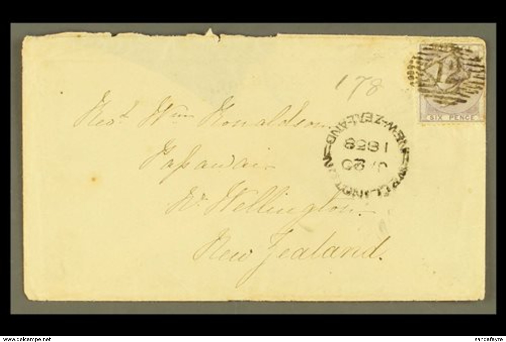 \Y 1857 INWARD MAIL\Y 1857 (10 Nov) Env With Part Flap Removed, From London To Papawai Bearing GB 6d Lilac (SG 68), Tied - Autres & Non Classés