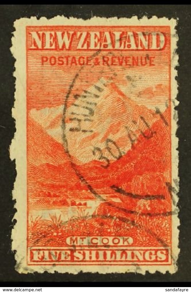 \Y 1902-07\Y 5s Deep Red "Mt Cook" On Thin Hard Cowan Paper, Perf 14, SG 329, Fine Used With Neat Cds Cancellations. For - Other & Unclassified