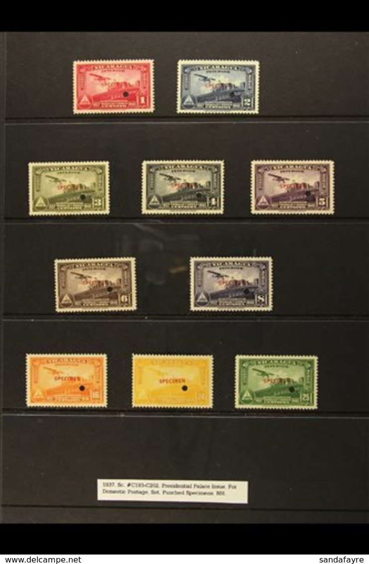 \Y 1937\Y AIR "Presidential Palace" Complete Set (Sc C139/202, SG 965/74) Overprinted "SPECIMEN" And With Security Punch - Nicaragua