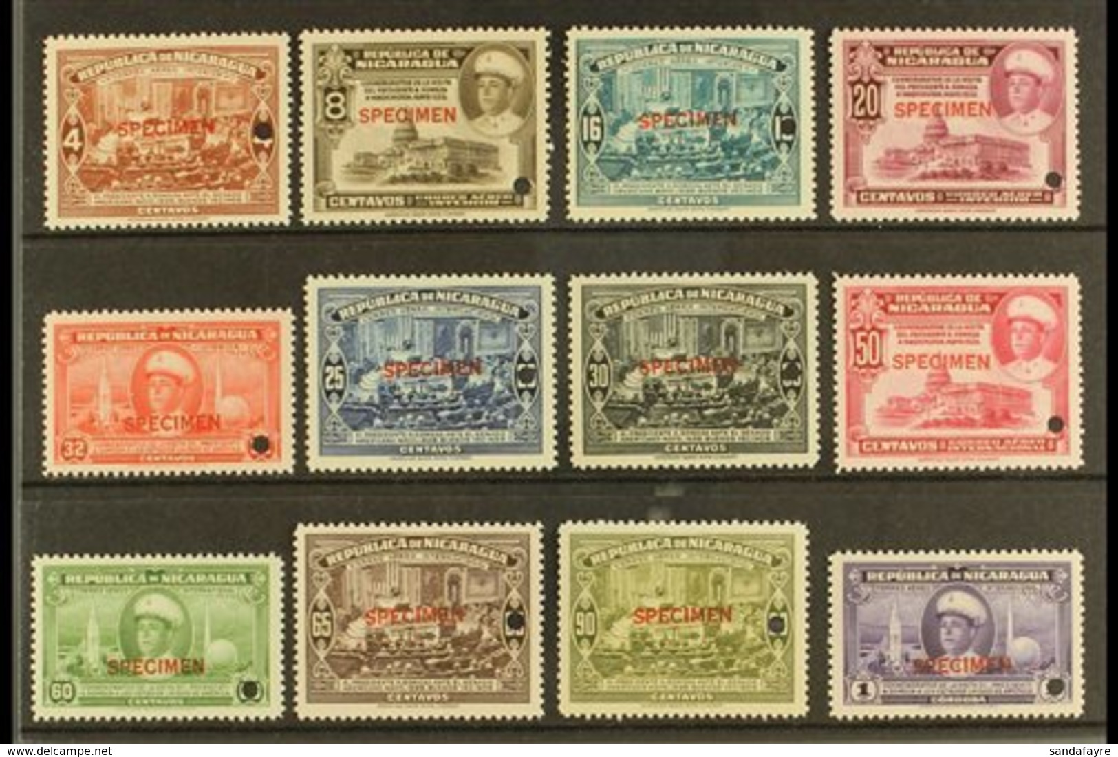 \Y 1940\Y Air President's Visit Complete Set With "SPECIMEN" Overprints (SG 1034/45, Scott C241/52), Very Fine Never Hin - Nicaragua