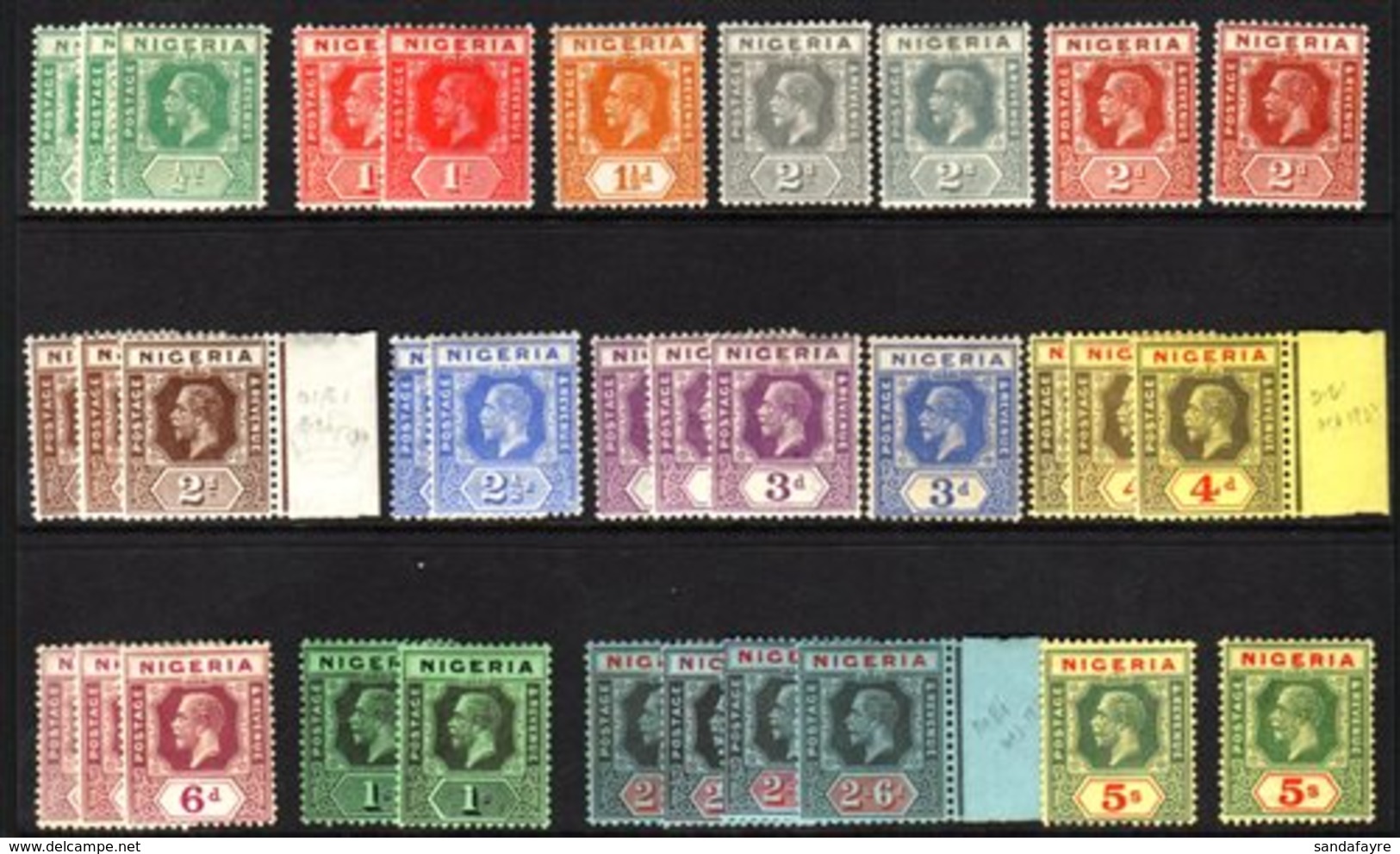 \Y 1921-32\Y Script Wmk Set To 5s SG 15/28, Plus Additional Shades And Die Changes To 2/6d (3) And 5s, Fine Mint. (33 St - Nigeria (...-1960)