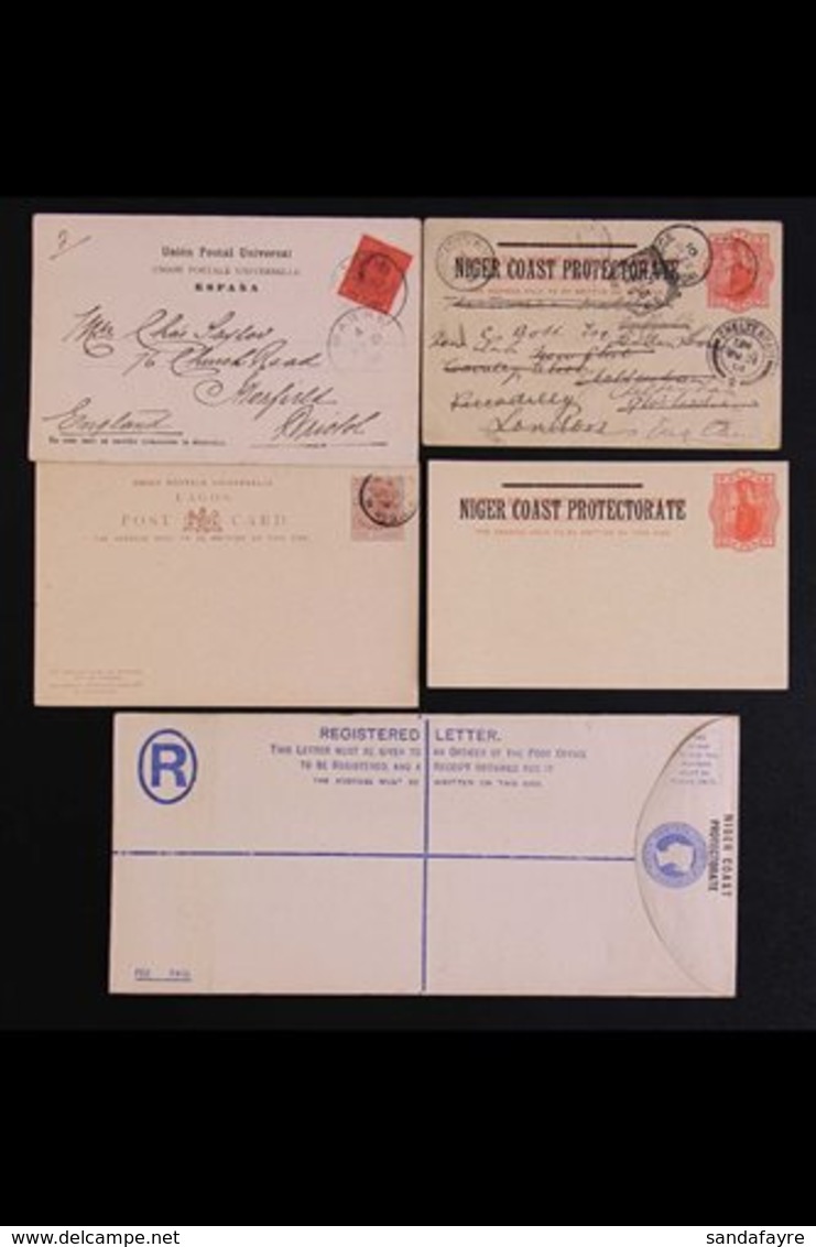 \Y QV CARDS & STATIONERY\Y Small Group Of Used And Unused Imcl Lagos 1½d Reply Card, Both Halves Cancelled, 1901 Niger C - Nigeria (...-1960)