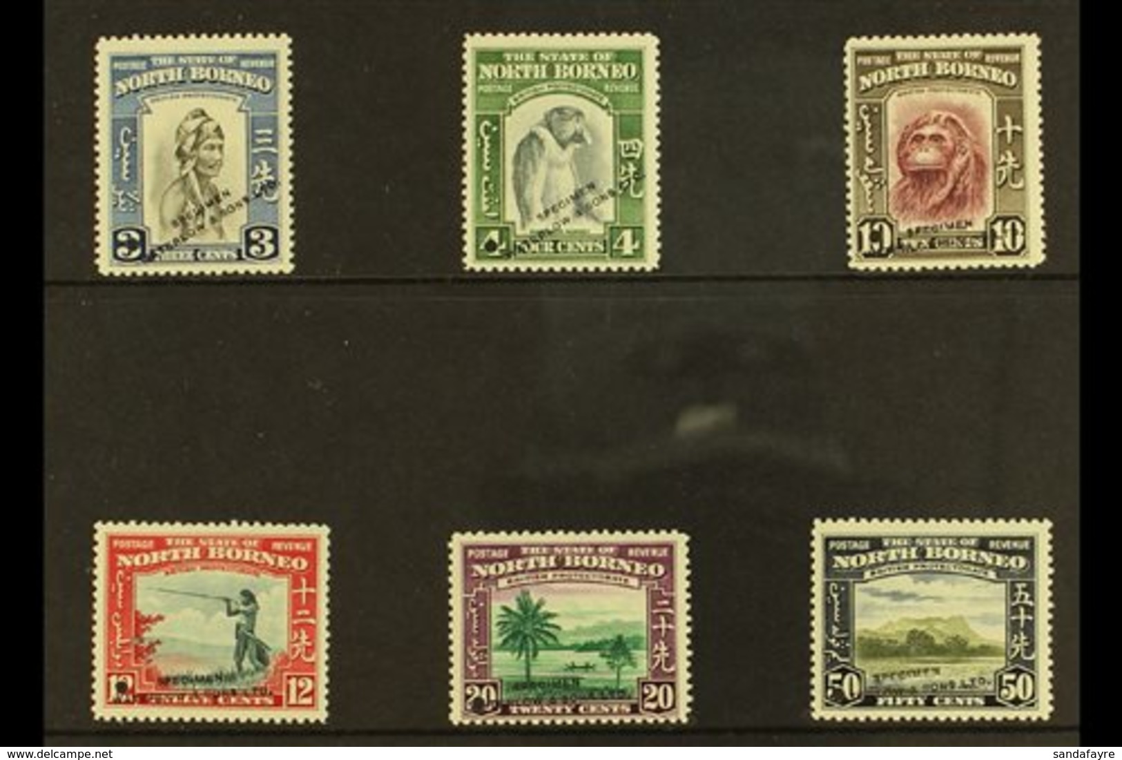 \Y 1939 PICTORIALS - COLOUR TRIALS\Y Includes 6 Values To 50c Each With Small Punch Hole And Overprinted Waterlow & Sons - North Borneo (...-1963)