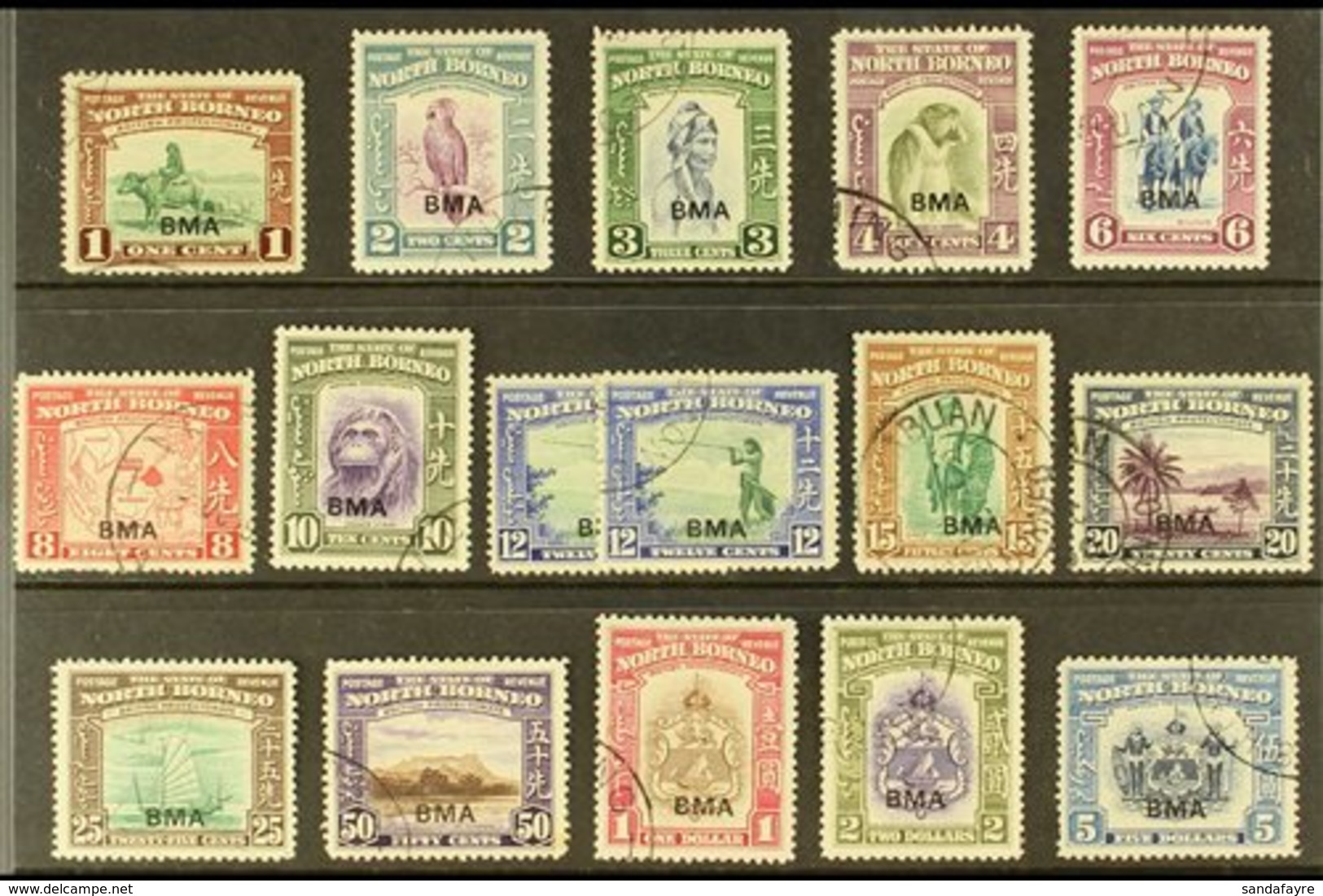 \Y 1945\Y "BMA" Overprinted Complete Set Including 12c Additional Shade, SG 320/34, Fine Used. (16 Stamps) For More Imag - North Borneo (...-1963)