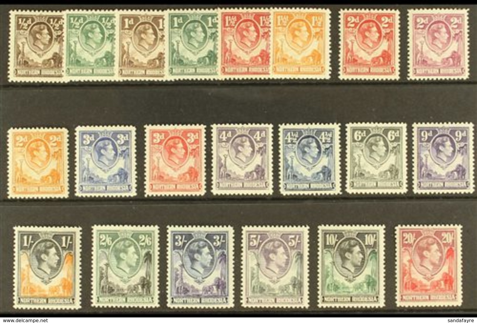 \Y 1938-52\Y Complete Definitive Set, SG 25/45, Fine Mint, All Stamps Except The 2d Yellow Brown Are NEVER HINGED MINT.  - Rhodésie Du Nord (...-1963)