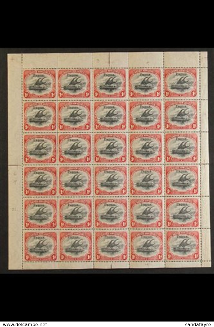 \Y 1907\Y 1d Black And Carmine Small Opt, Wmk Vertical, SG 29, COMPLETE SHEET OF THIRTY Never Hinged Mint. Fresh And Ver - Papua New Guinea