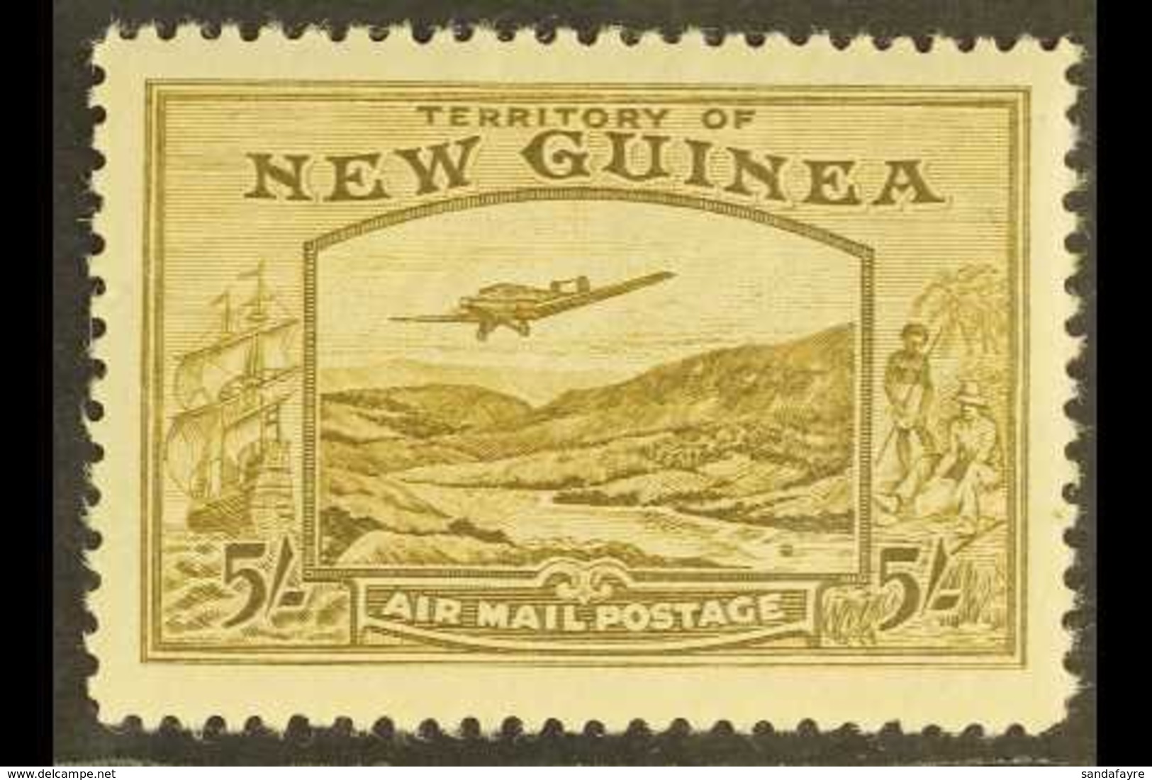 \Y 1939\Y 5s Olive-brown Air "Bulolo Goldfields", SG 223, Very Fine Mint, Only Very Lightly Hinged. For More Images, Ple - Papouasie-Nouvelle-Guinée