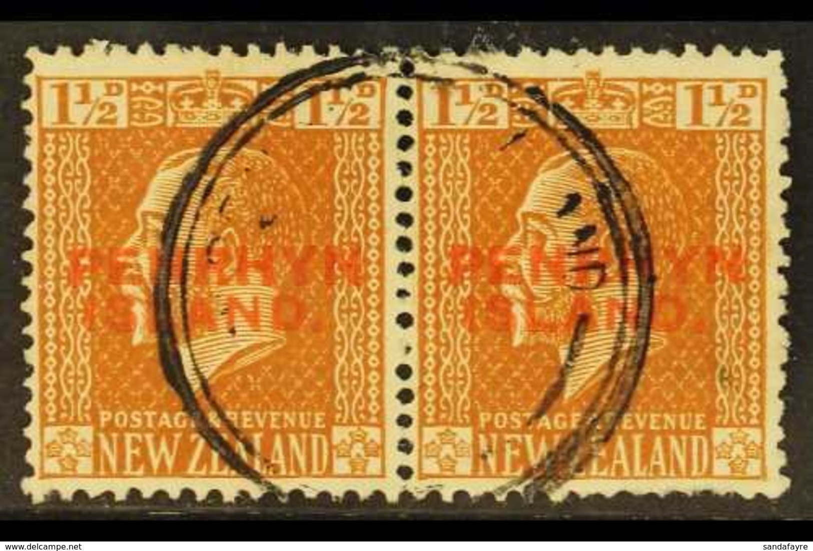 \Y 1917-20\Y 1½d Orange-brown NARROW SPACING Overprint, SG 30a, Fine Cds Used Horizontal Pair, Scarce. (2 Stamps) For Mo - Penrhyn