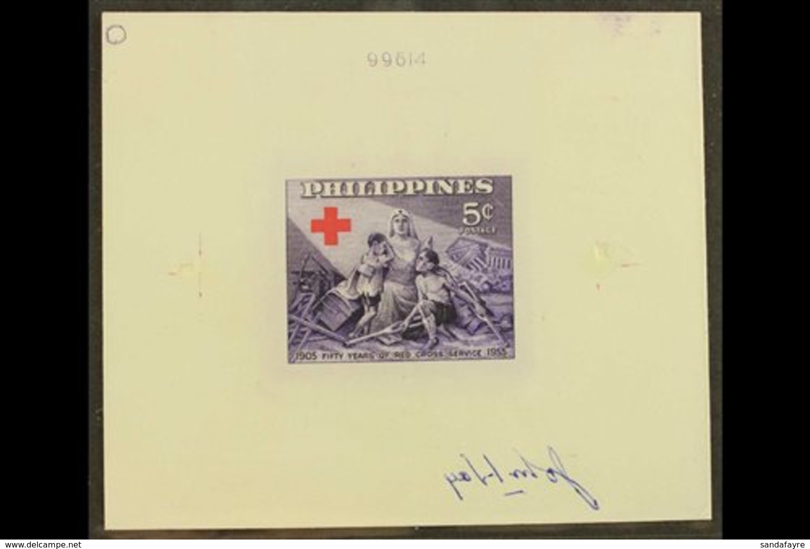 \Y 1956 IMPERF DIE PROOF\Y For The 5c Red Cross Issue (Scott 627, SG 788), Printed In The Issued Colours With Die Number - Philippines
