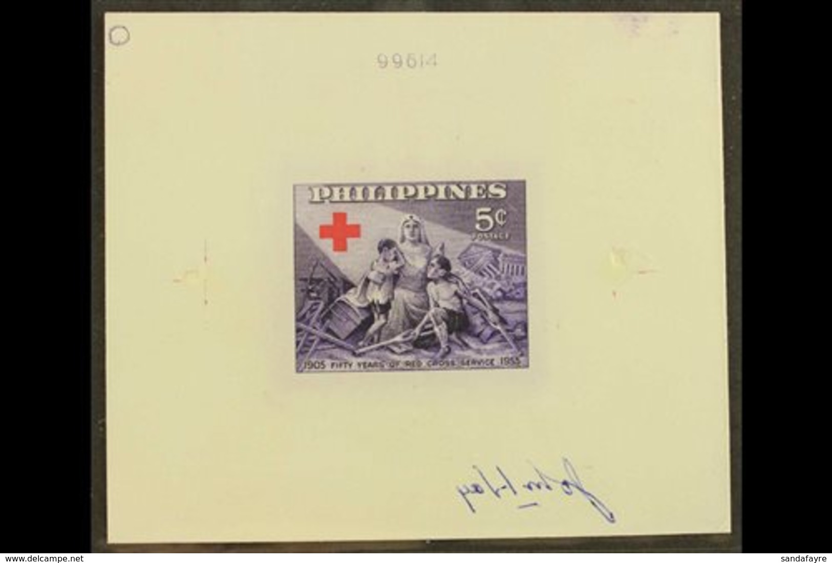 \Y 1956 IMPERF DIE PROOF\Y For The 5c Red Cross Issue (Scott 627, SG 788), Printed In The Issued Colours With Die Number - Philippinen