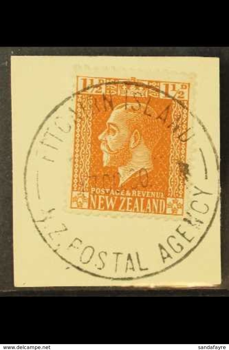 \Y 1915-29\Y 1½d Orange-brown KGV Of New Zealand, Tied To A Piece By Fine Full "PITCAIRN ISLAND" Cds Cancel Of 17 OC 30, - Pitcairninsel