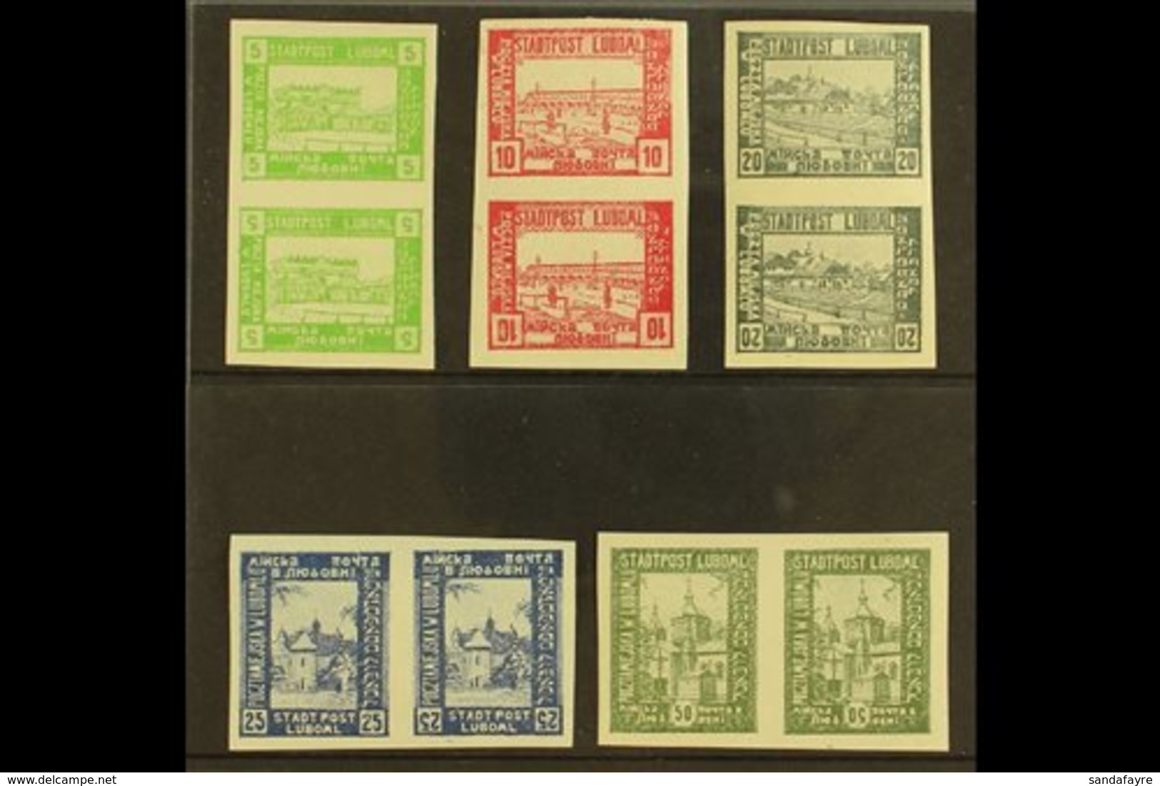 \Y LOCAL TOWN POST\Y LUBOML 1918 Complete Set Of INVERTED FIGURES OF VALUES, All As IMPERF PAIRS With Normal Stamps, Bar - Other & Unclassified