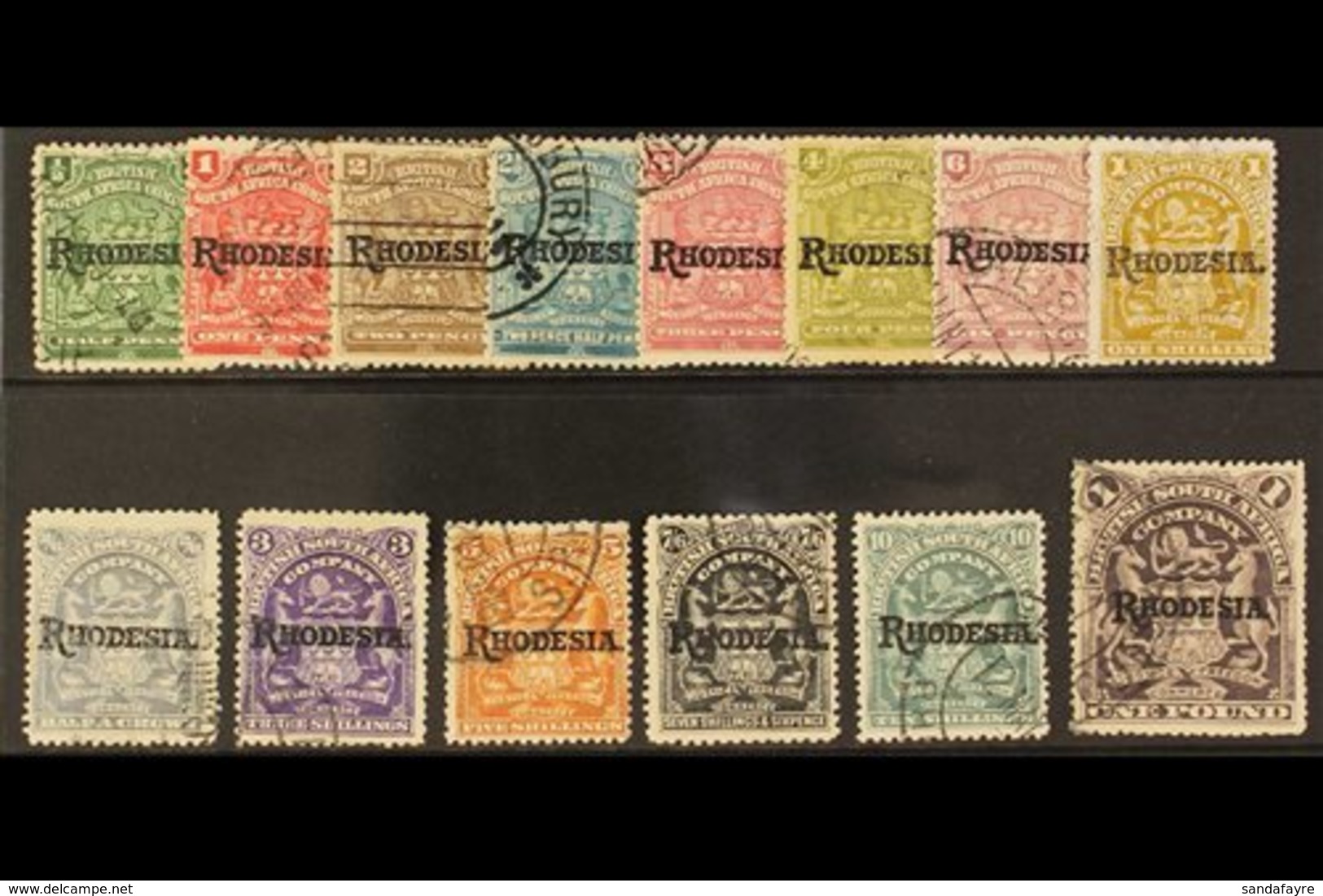 \Y 1909-12\Y Arms defins ovptd "RHODESIA" Complete Set, SG 100/13, Good To Fine Used (14 Stamps). For More Images, Pleas - Other & Unclassified