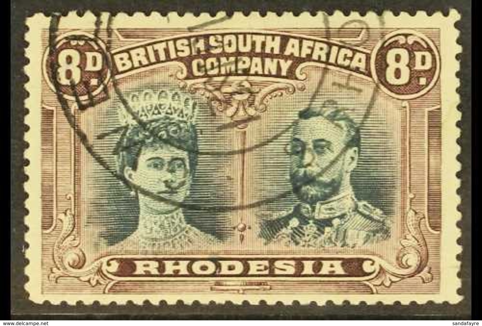 \Y 1910\Y 8d Greenish Black And Purple, Double Head, SG 148, Very Fine Used. For More Images, Please Visit Http://www.sa - Other & Unclassified