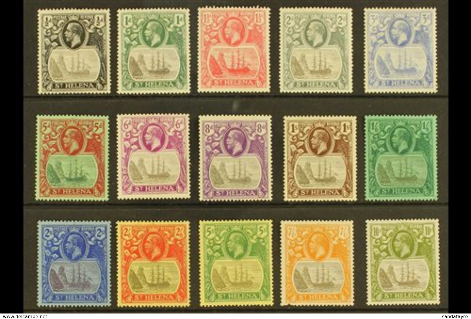 \Y 1922-37\Y "Badge Of St Helena" Watermark Multi Script CA Complete Set From ½d To 10s, SG 97/112, Mint, The 7s6d With  - St. Helena