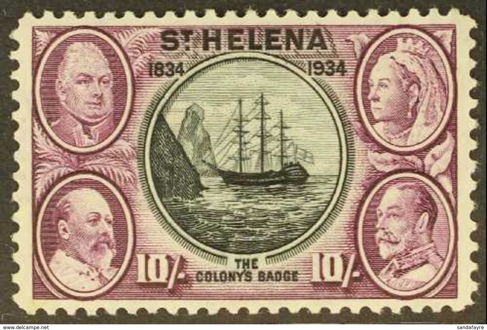 \Y 1934\Y 10s Black & Purple Centenary, SG 123, Fine Mint, Very Light Gum Toning, Lovely Fresh Colour. For More Images,  - Saint Helena Island