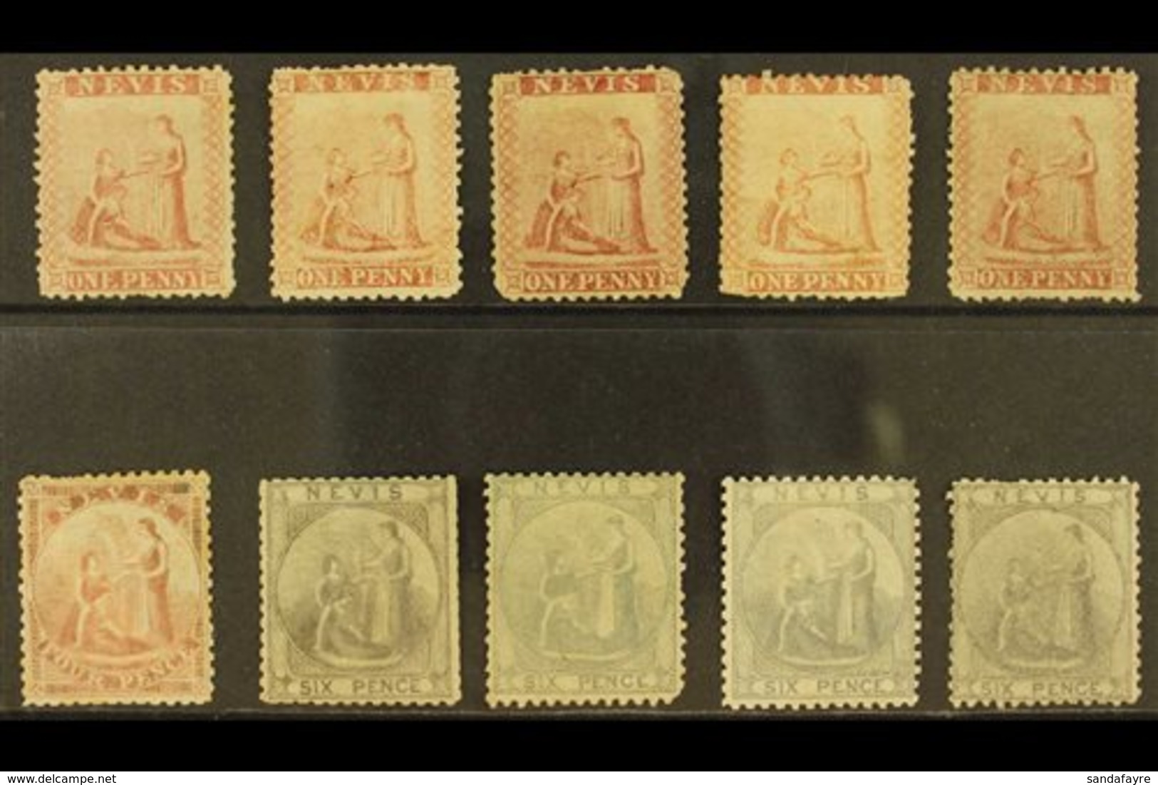 \Y 1862\Y Recess Printed 1d (5), 4d And 6d (4), SG 1/3,  Mint Or Unused, Some With Faults But Excellent For Plating. (10 - St.Christopher-Nevis-Anguilla (...-1980)