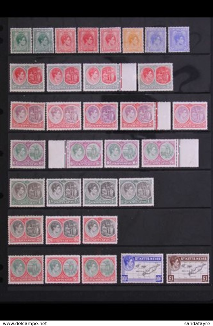 \Y 1938-50\Y Complete Set With Most Listed Shades And Perforation & Paper Types, SG 68/77f, Never Hinged Mint, Includes  - St.Kitts And Nevis ( 1983-...)