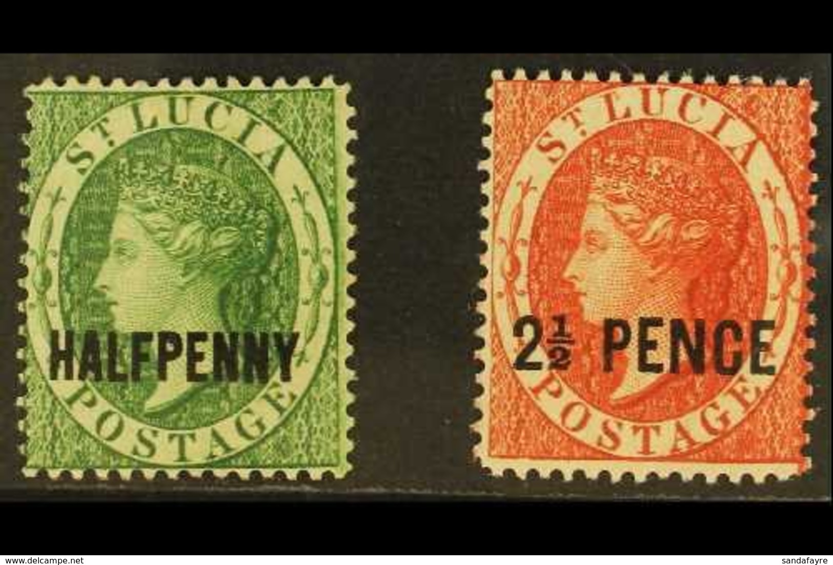 \Y 1881\Y ½d Green And 2½d Brown-red Surcharges, SG 23/24, Fine Mint. (2 Stamps) For More Images, Please Visit Http://ww - Ste Lucie (...-1978)